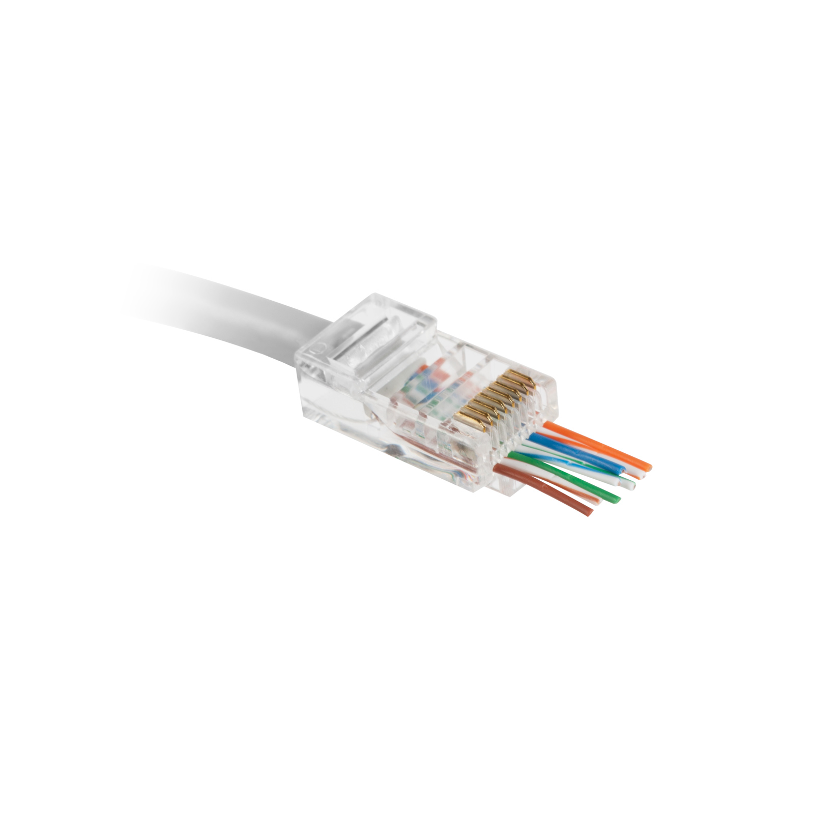 Mufa RJ45 8P8C Pass-Through CAT5e pentru Cablu UTP, Conector Retea cu Contacte Aurite