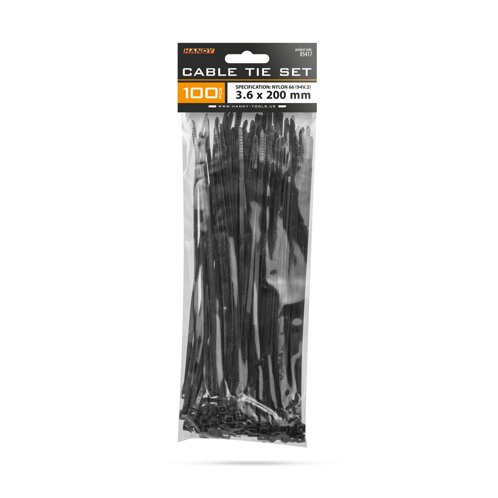 Coliere Plastic pentru Cabluri, 200×3.6 mm, Nylon Auto-Blocante, Negre, 100 buc