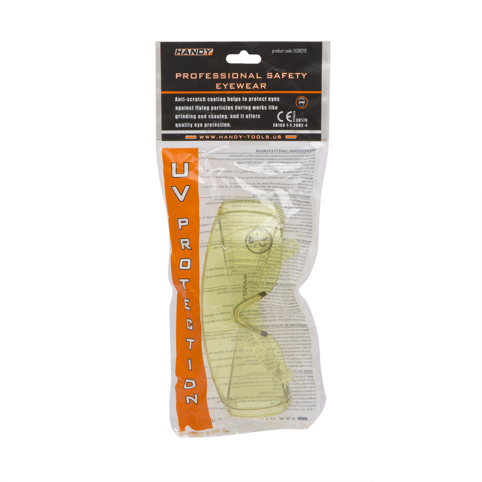 Ochelari de Protectie Profesionali Galbeni cu Protectie UV, Lentile Anti-Zgarieturi, Standard EN166 EN170