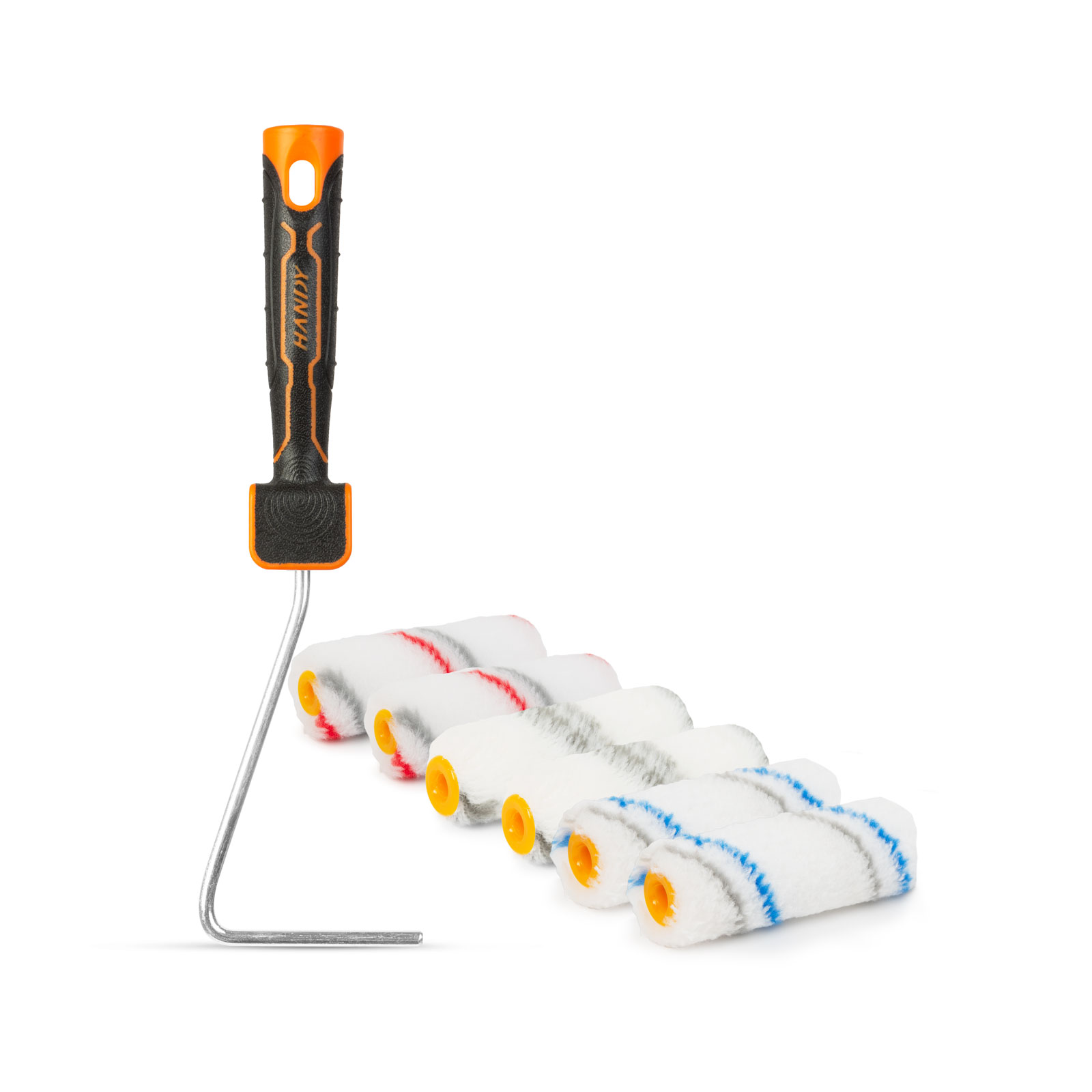 Set role vopsit, 100 mm, 6 role poliester acril microfibra, maner ergonomic, pentru vopsea lavabila pereti mobilier