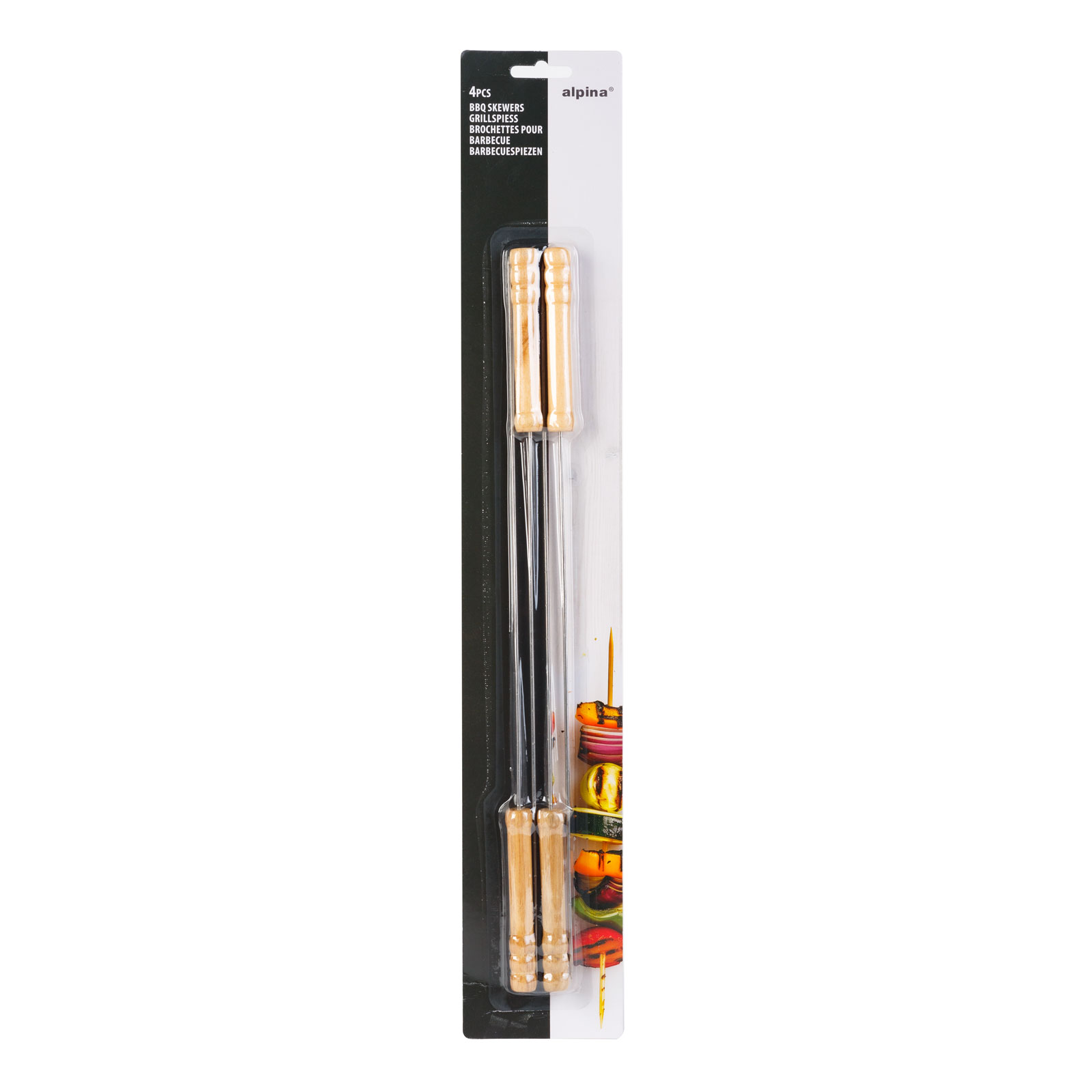 Set 4 frigarui pentru gratar, cromate, cu maner din lemn