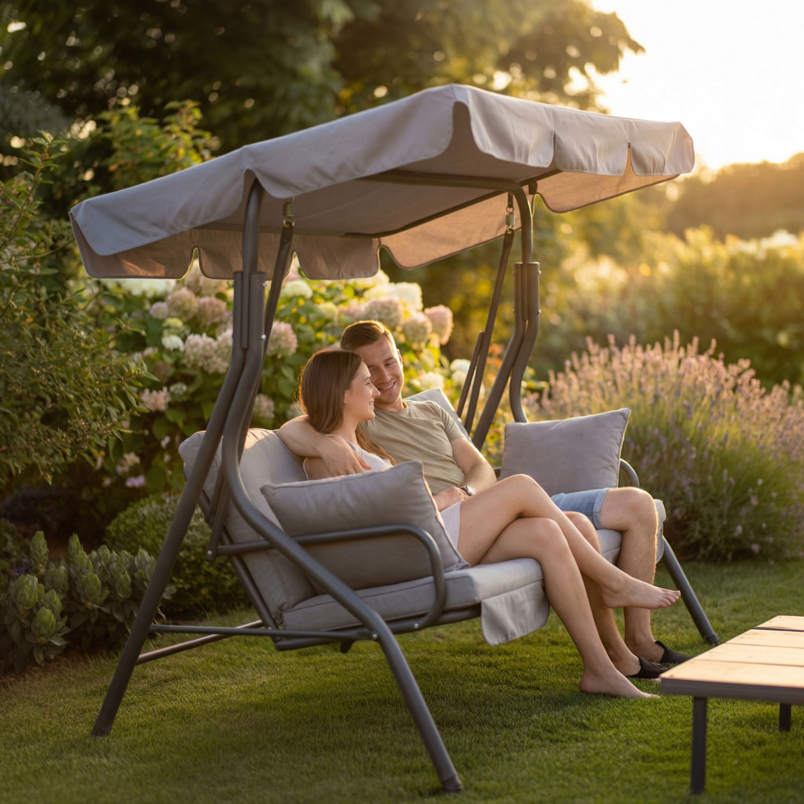 Leagan gradina 3 persoane 170 x 110 x 153 cm gri, balansoar exterior cadru metalic