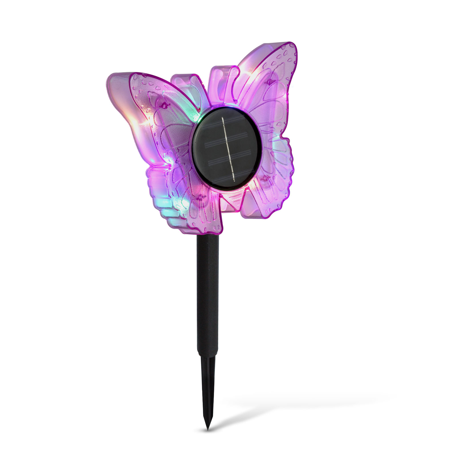 Lampa Solara de Gradina cu Fluture, LED Alb Cald si Multicolor, 35 cm, Mov