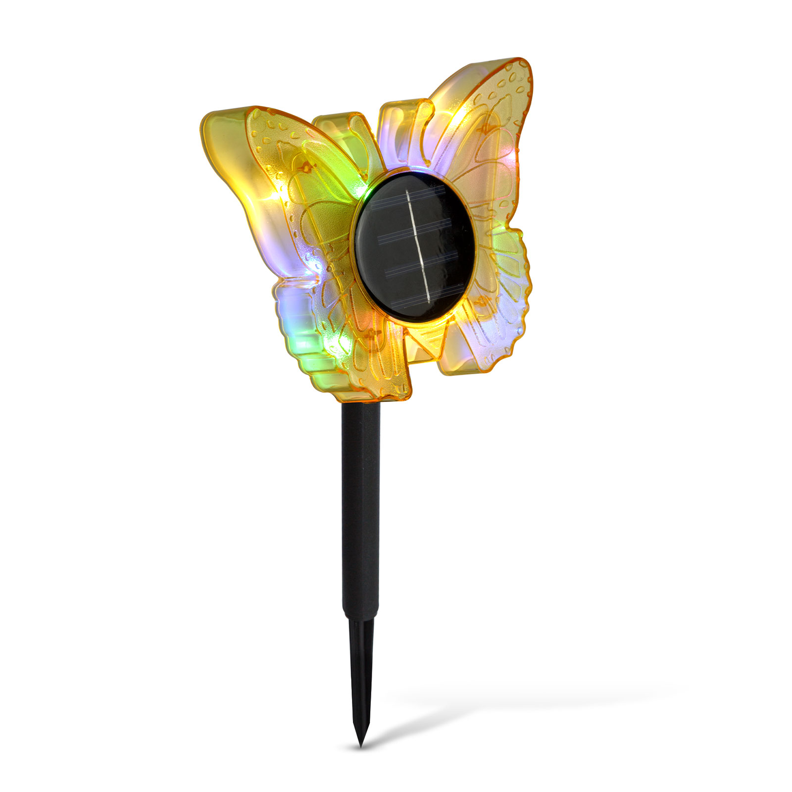 Lampa Solara de Gradina cu Fluture, LED Alb Cald si Multicolor, 35 cm, Galben