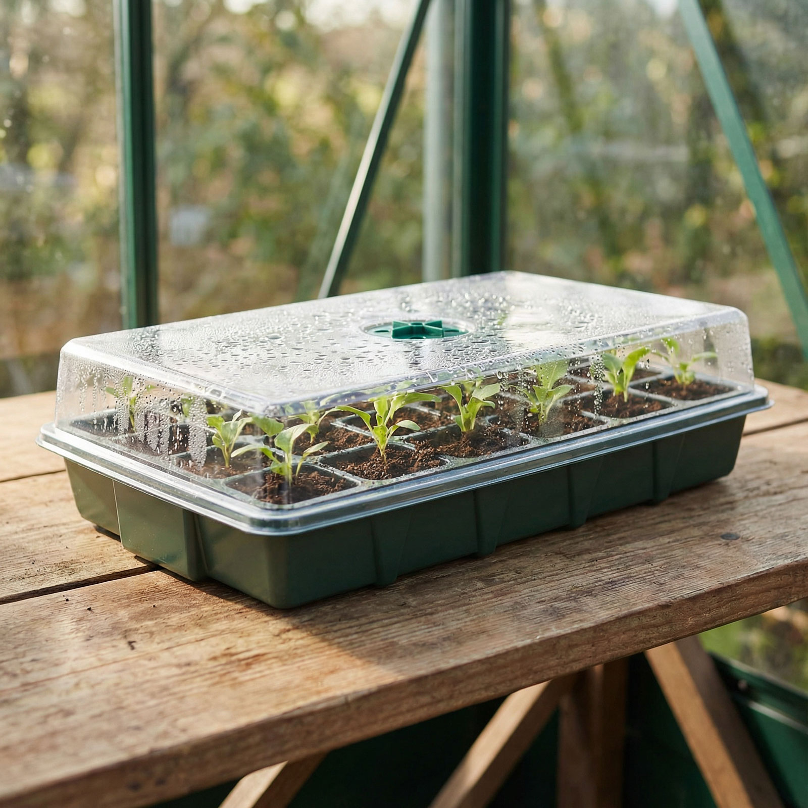 Mini sera rasaduri cu capac 37 x 23 x 9 cm, set germinare seminte 24 compartimente, tava rasaduri plastic