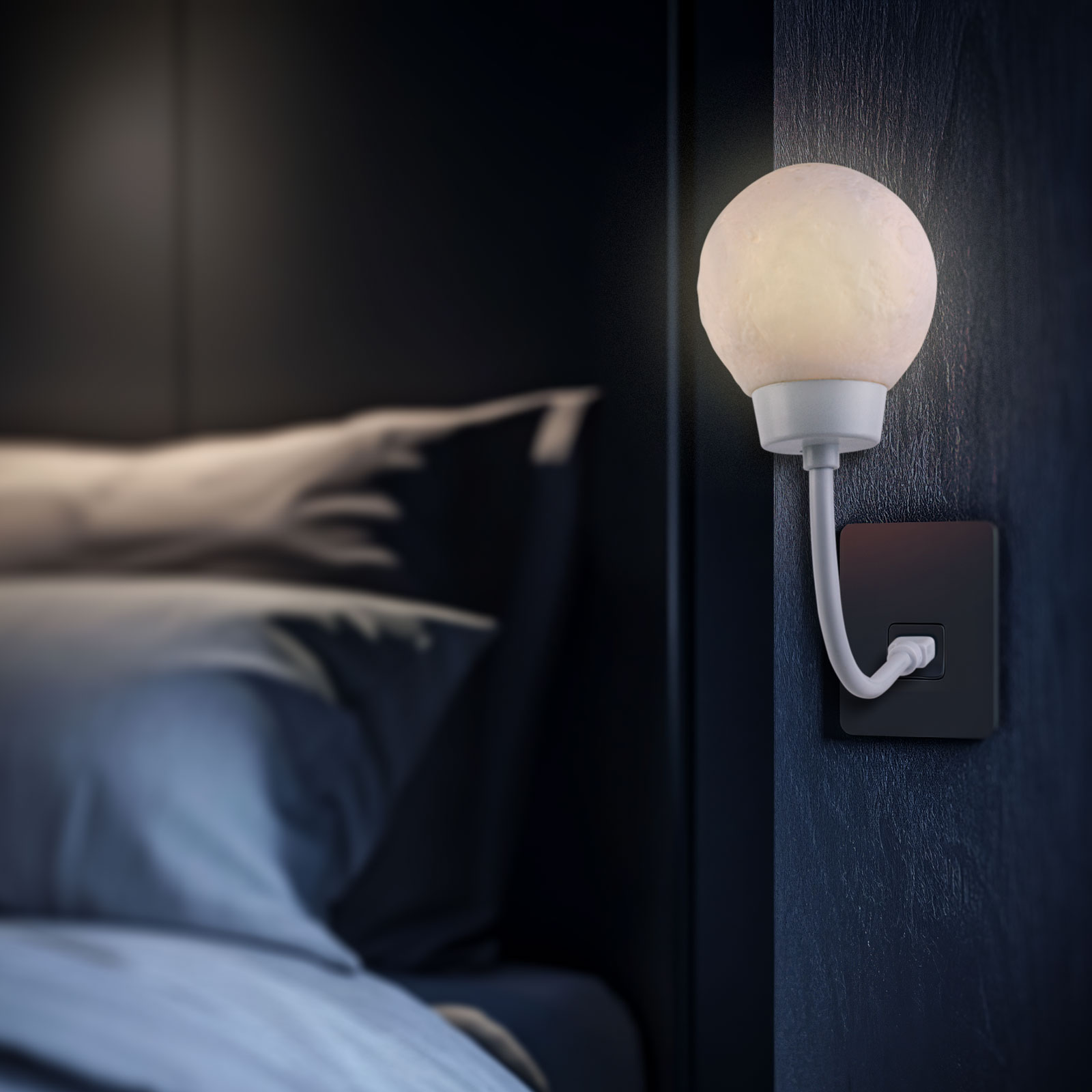 Lampa LED Luna USB, lumina ambientala, alb cald, decorativa, 3D, 0.2W