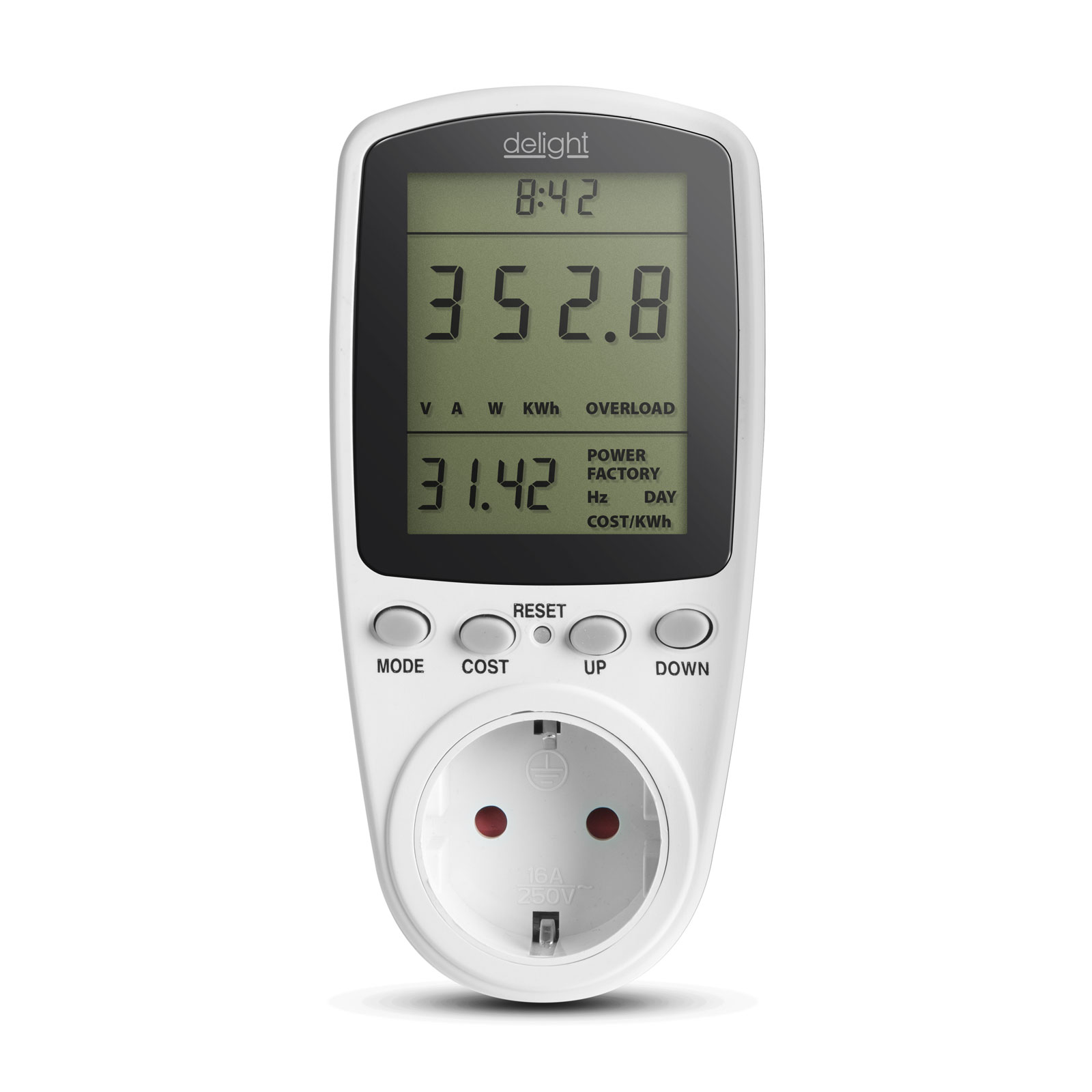 Contor consum energie priza, 16A, 3680W, calcul cost, LCD, masurare completa