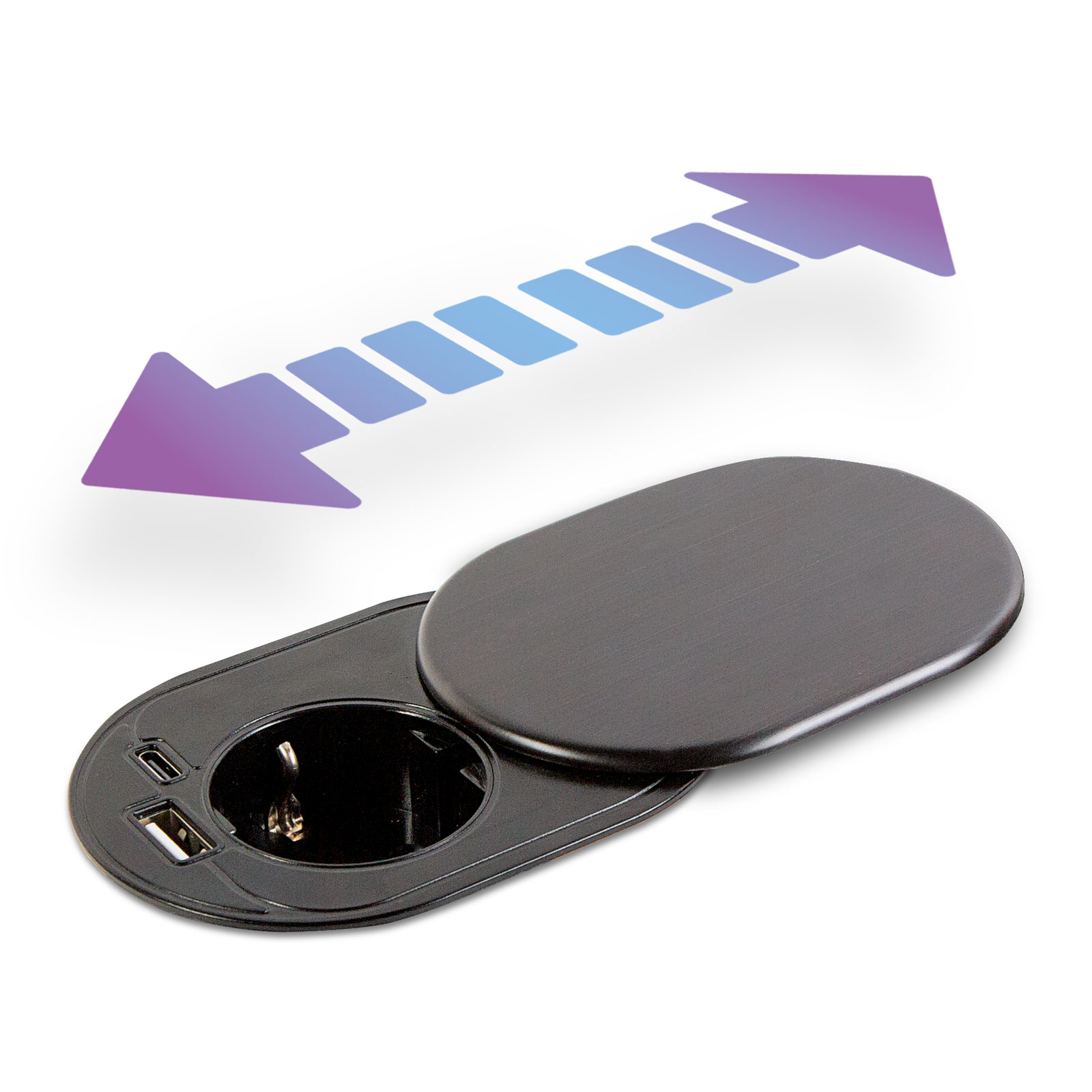 Priză ascunsă, încorporată + USB + Type-C - cu tehnologie „Slide it”.