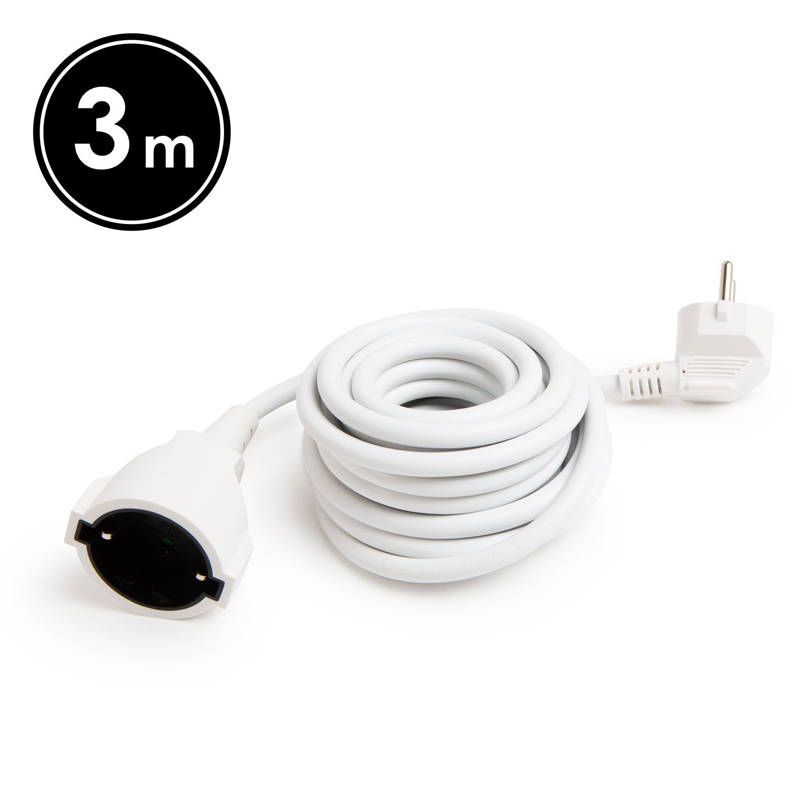 Prelungitor electric 3m alb, 16A 250V, cablu gros 3x1.5mm, stecher 90 grade, uz casnic