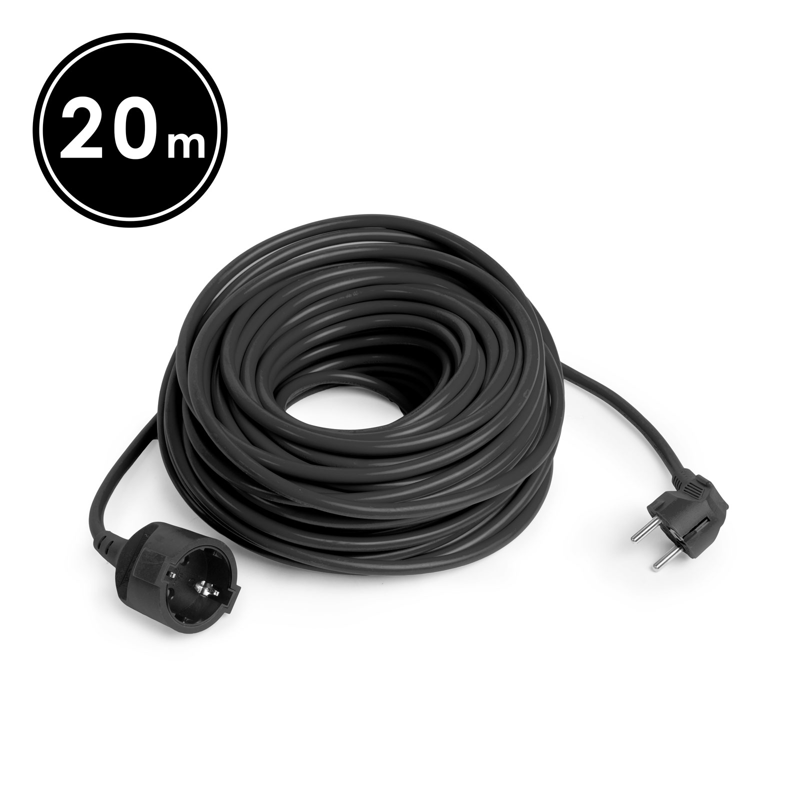 Prelungitor electric 20m negru, 16A 250V, cablu 3x1.5mm, stecher 90 grade, uz exterior /interior