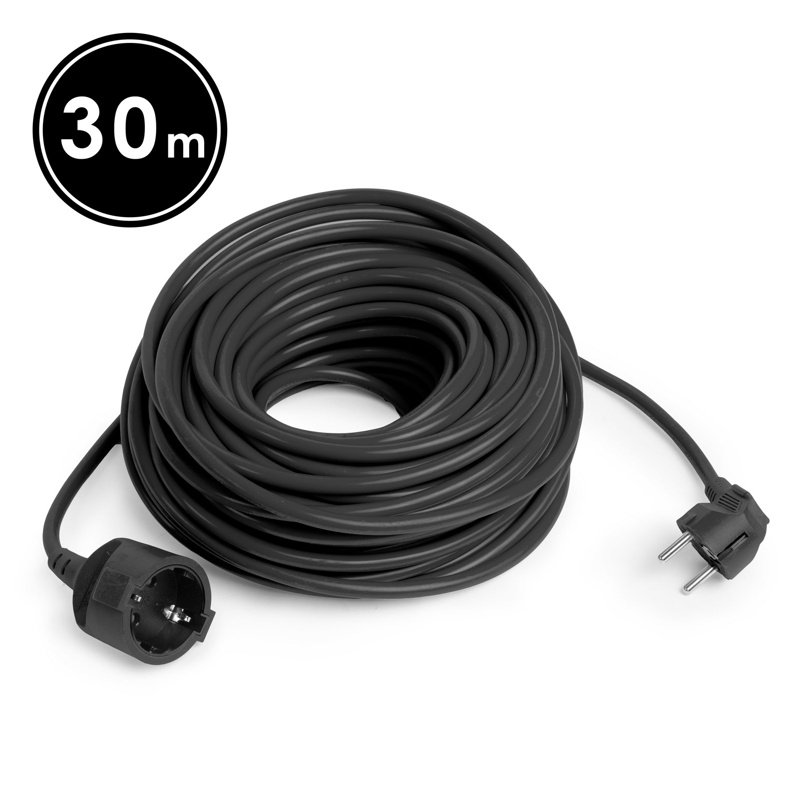 Prelungitor electric 30m negru, 16A 250V, cablu 3x1.5mm, stecher 90 grade, uz interior/ exterior