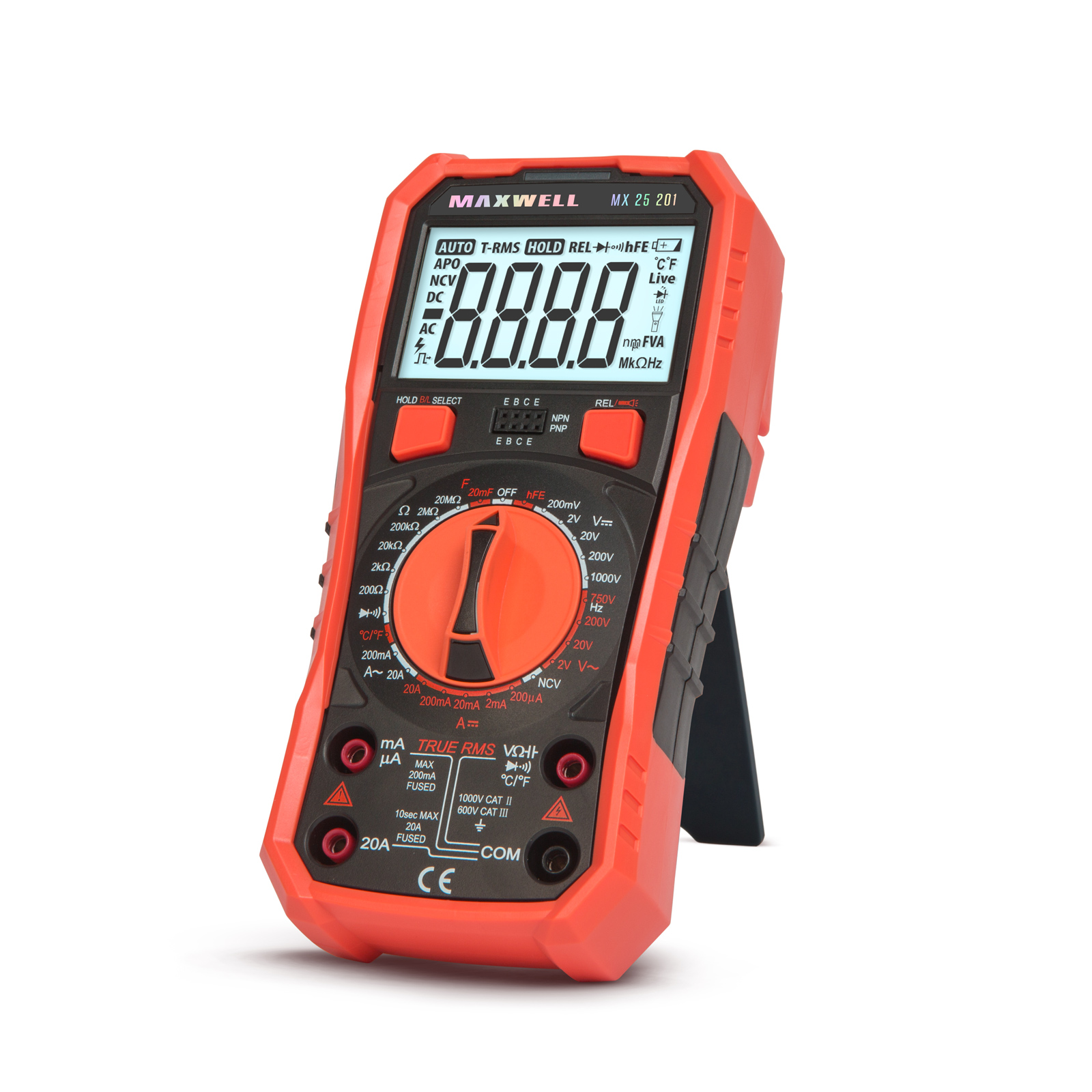 Multimetru digital True RMS 1000V, 20A, temperatura, capacitate, NCV, test diode, continuitate