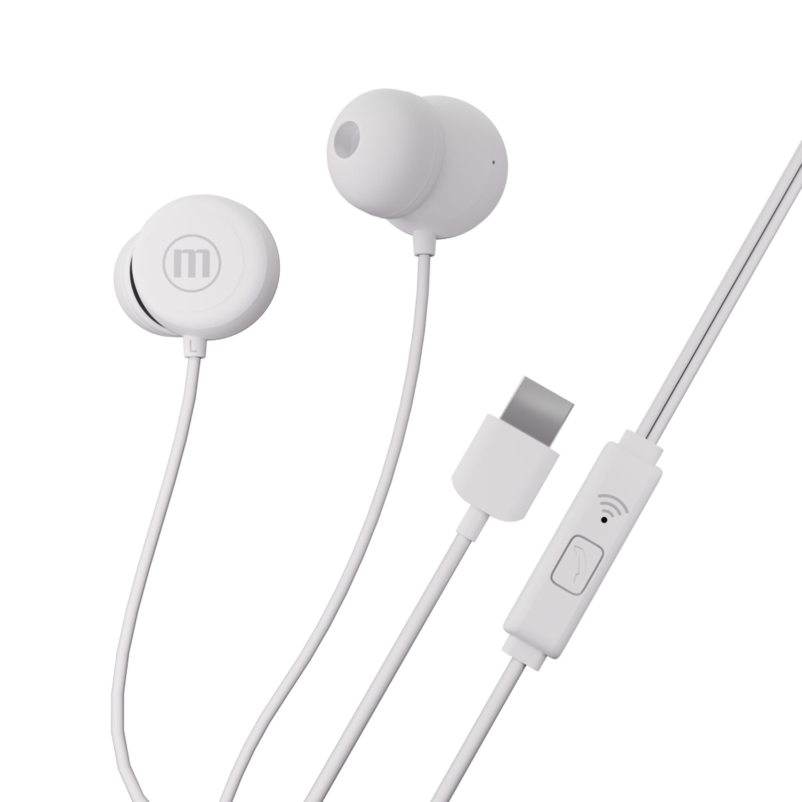 Casti cu fir USB C Maxell INBAX alb, casti in ear cu microfon, casti telefon Type C