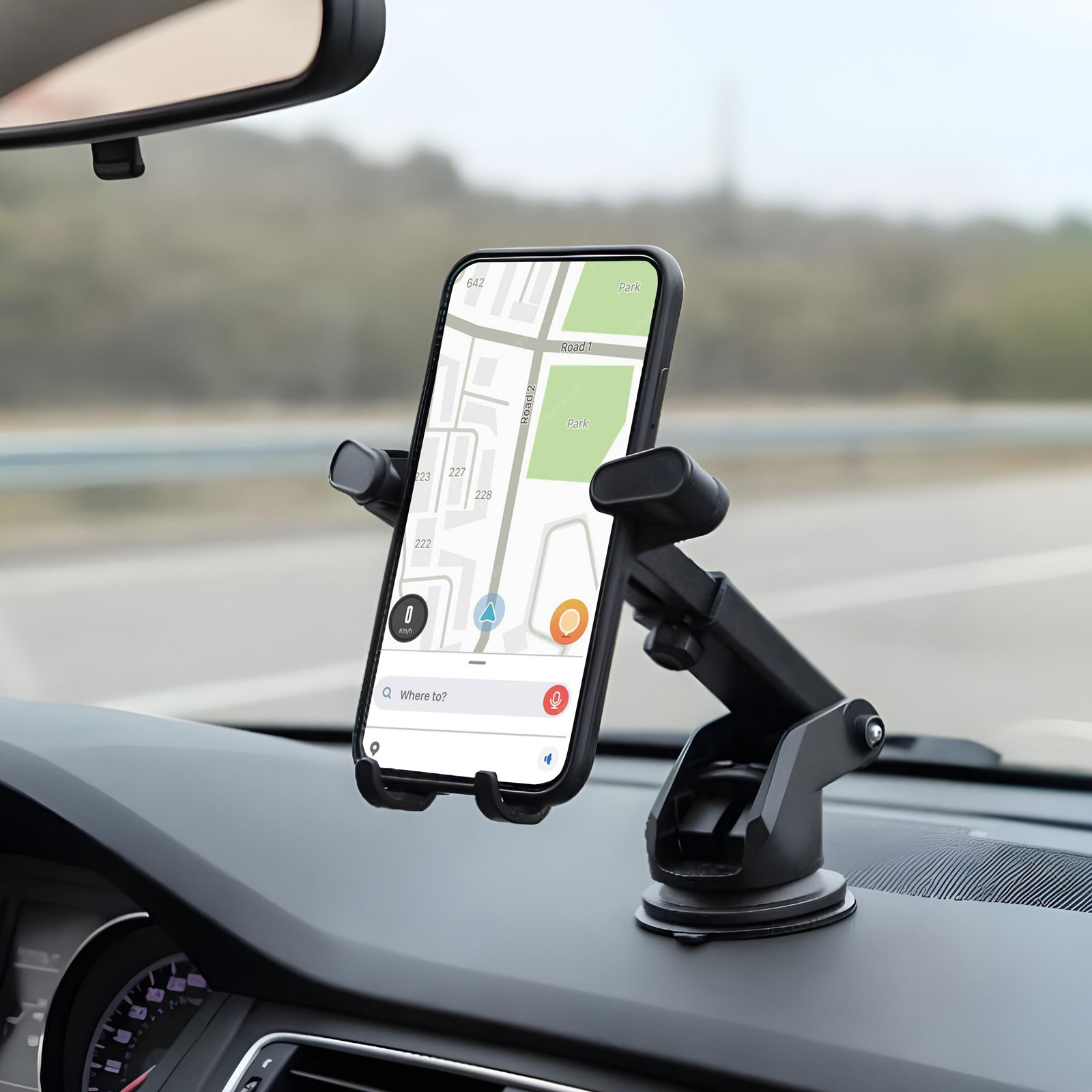 Suport auto pentru telefon cu ventuză, montare pe parbriz sau bord, negru, universal