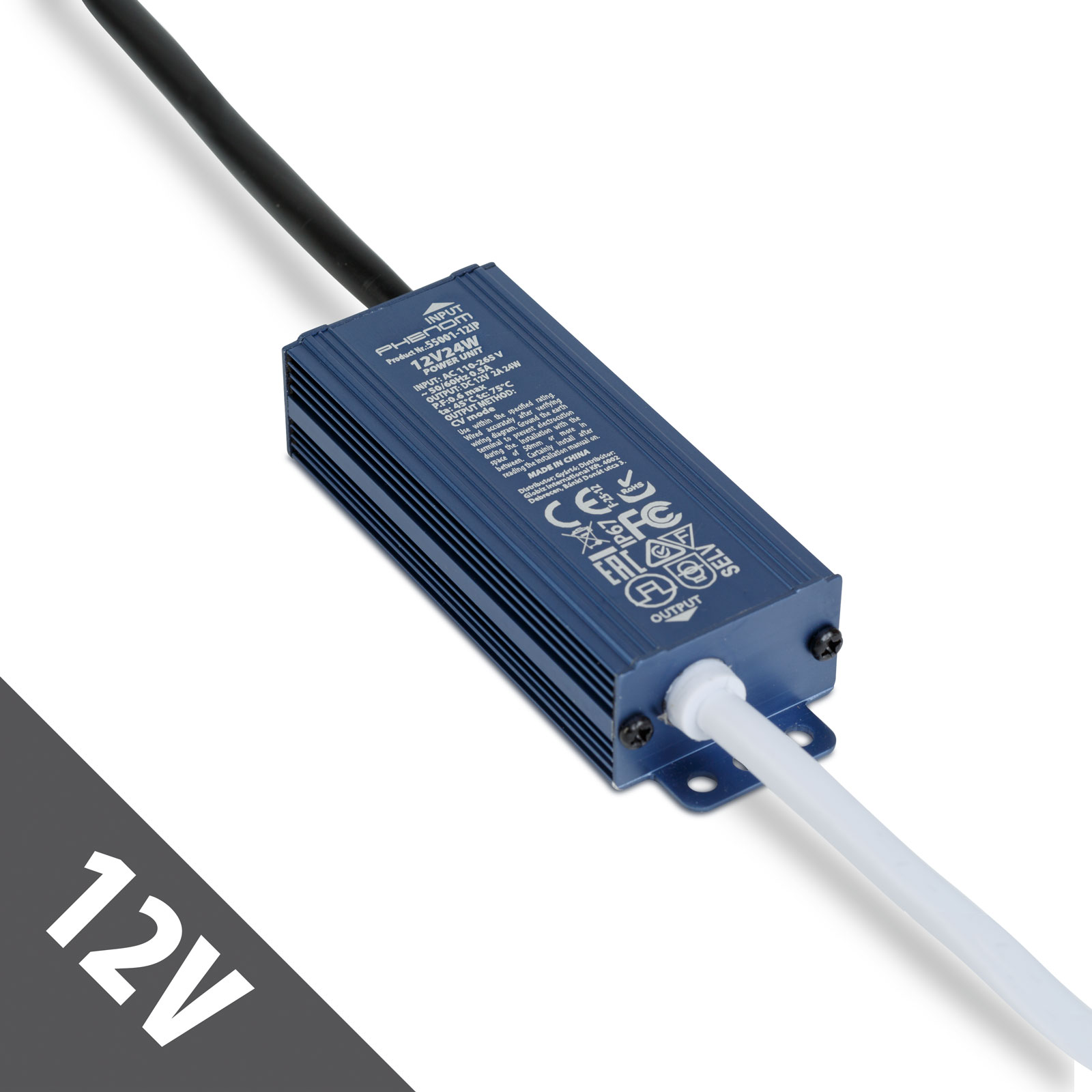 Sursa alimentare stabilizata 12V DC 24W 2A IP67 gri, transformator LED impermeabil pentru exterior si interior, adaptor banda LED camere senzori