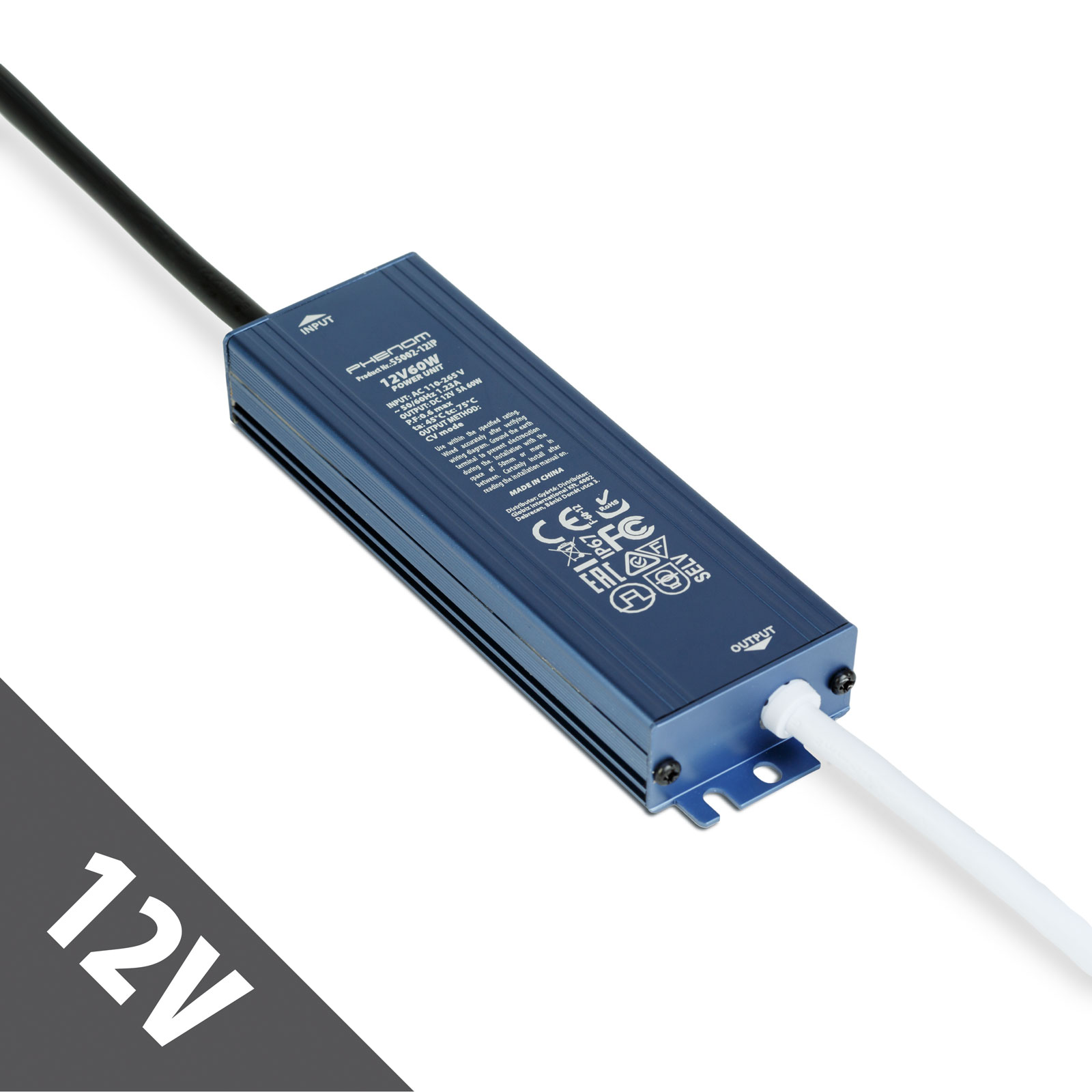 Sursa alimentare 12V 60W 5A IP67 gri, transformator LED impermeabil exterior interior