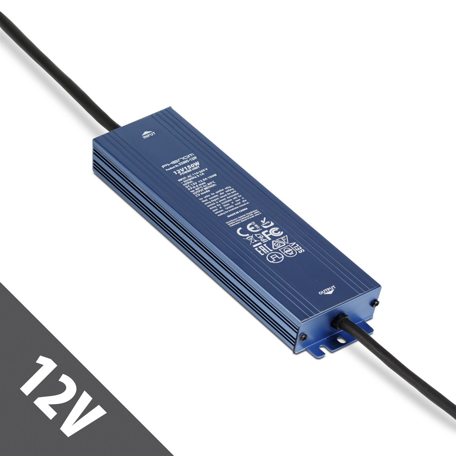 Sursa alimentare 12V 150W 12.5A IP67 gri, transformator LED impermeabil exterior interior