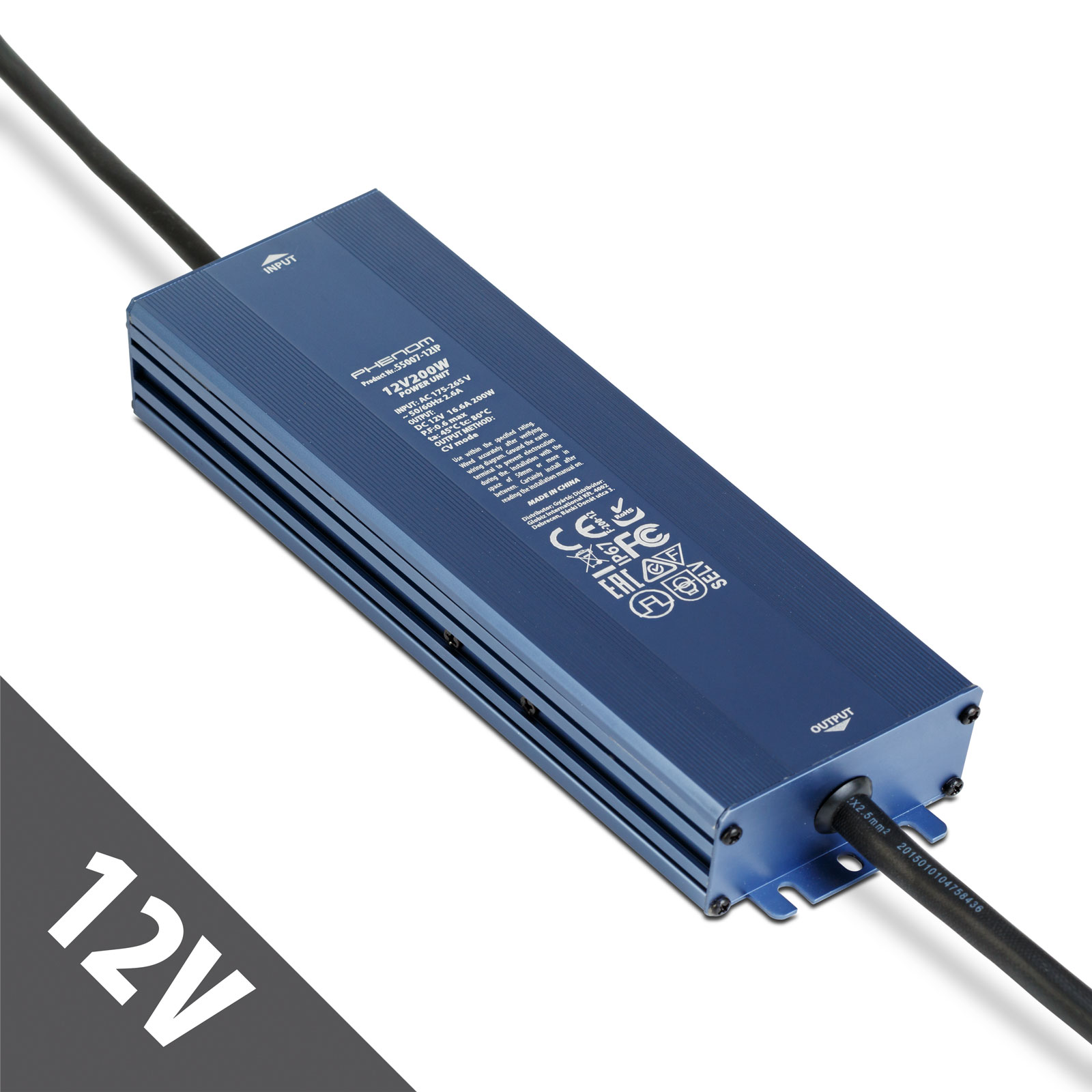 Sursa alimentare 12V 200W 16.6A IP67 gri, transformator LED impermeabil exterior interior