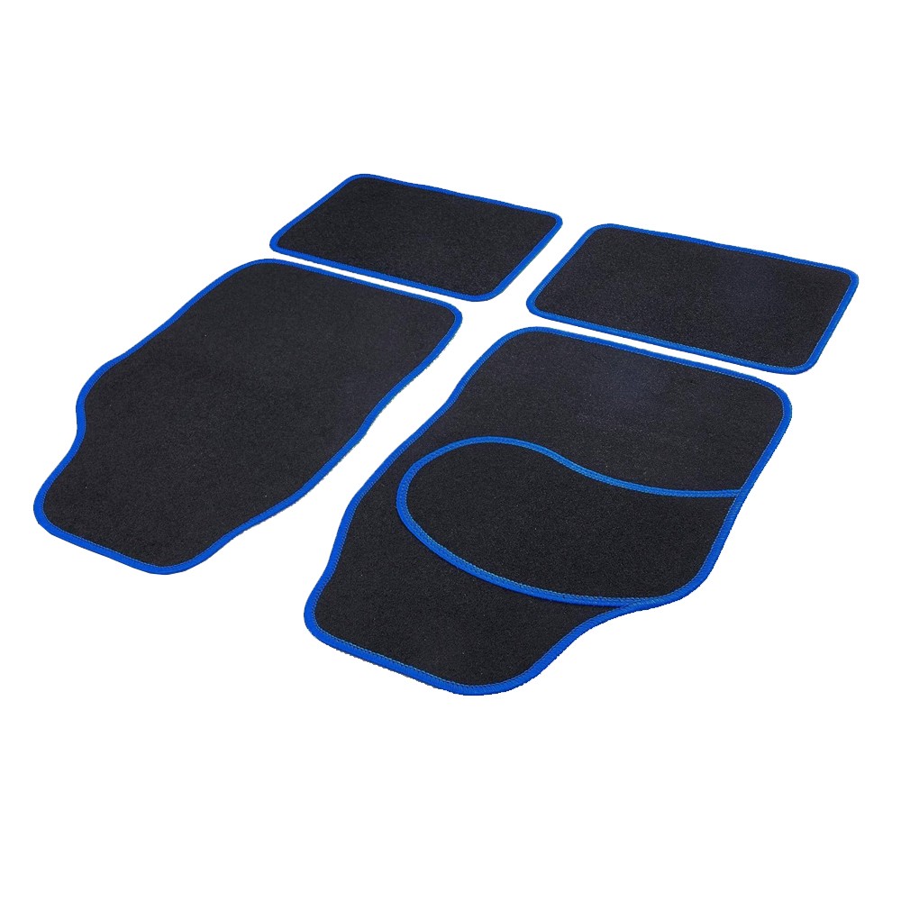 Set covorase auto textile universale, 4 buc, fata spate, antiderapante, negre,albastre