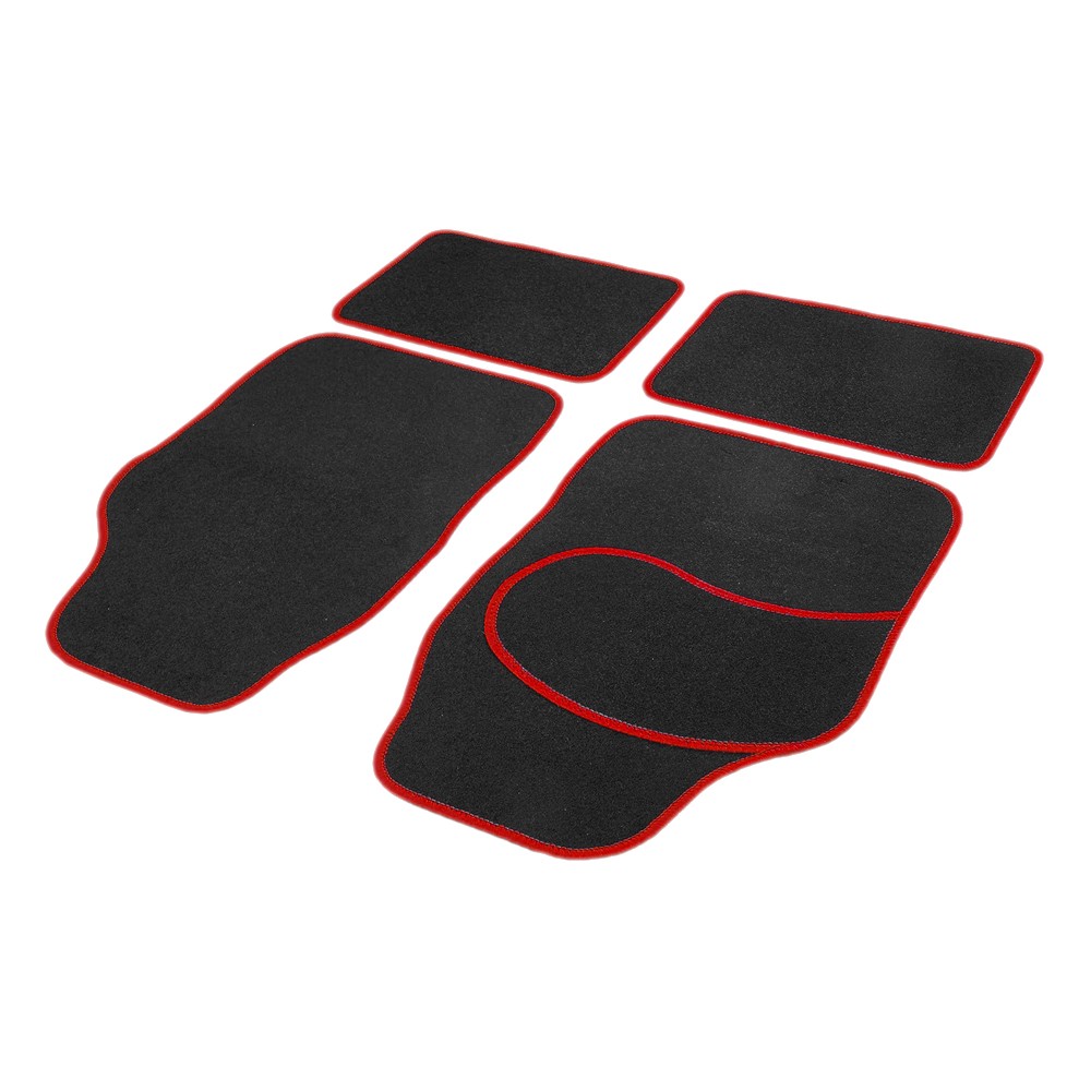 Set covorase auto textile universale, 4 buc, fata spate, antiderapante, negru, rosu