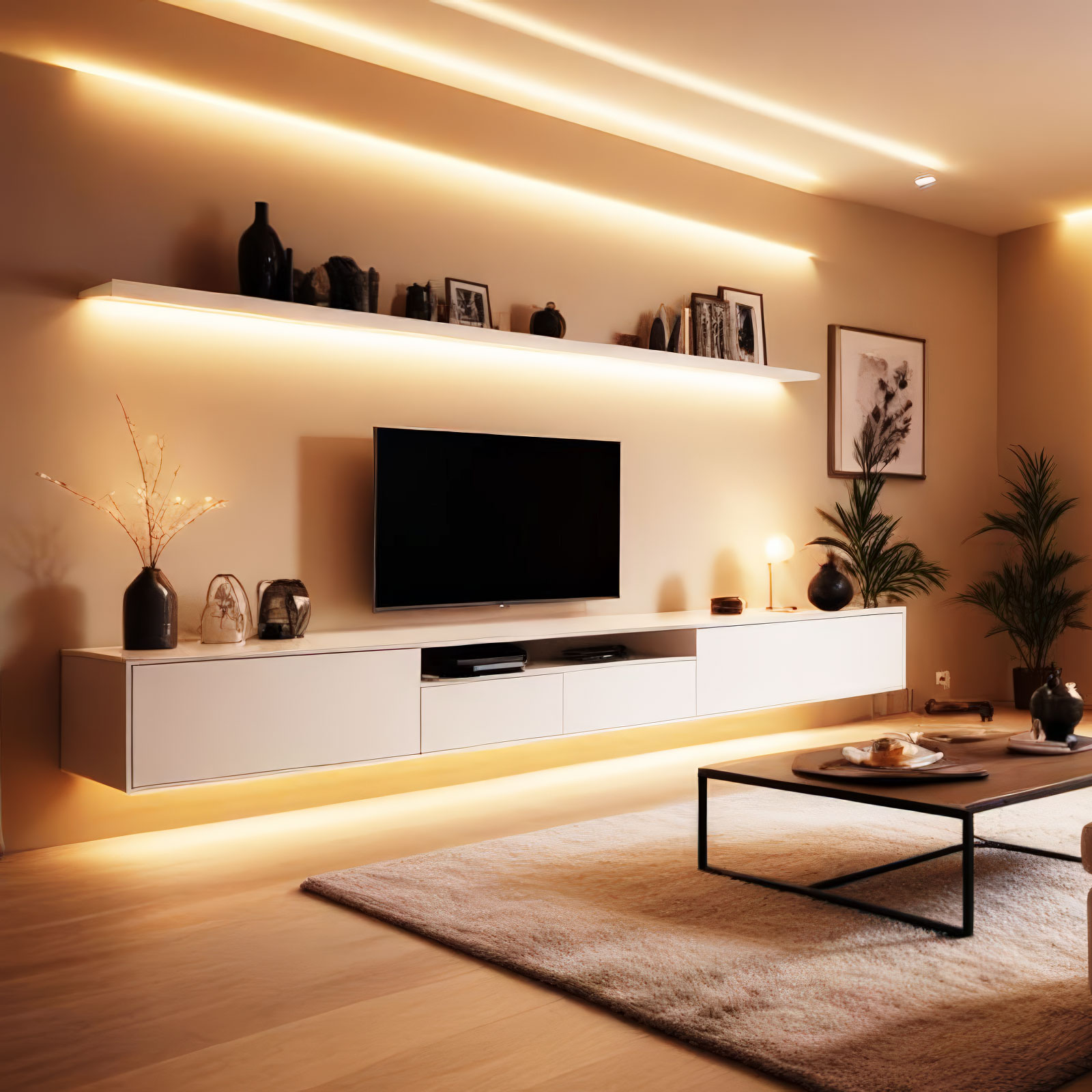 Bandă LED neon 5m alb cald, IP65, telecomandă, lumină decorativă intensă