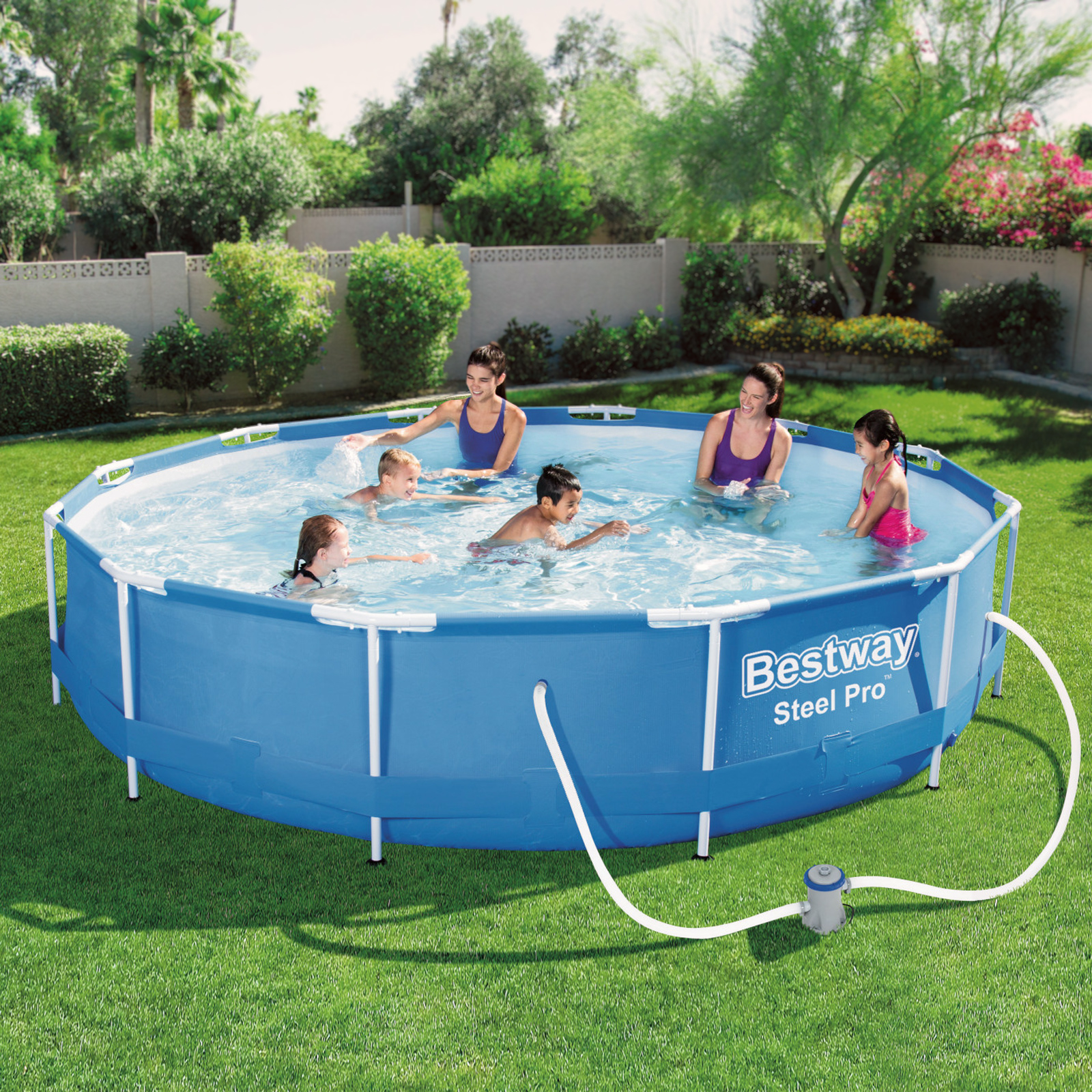 Piscina cadru metalic cu pompa filtrare 366 x 76 cm 6473 L albastra, piscina gradina rezistenta PVC
