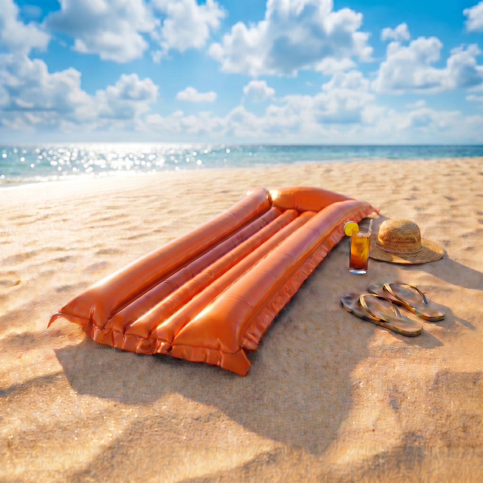 Saltea gonflabila pentru piscina si plaja, 174 x 56 x 18 cm, portocalie