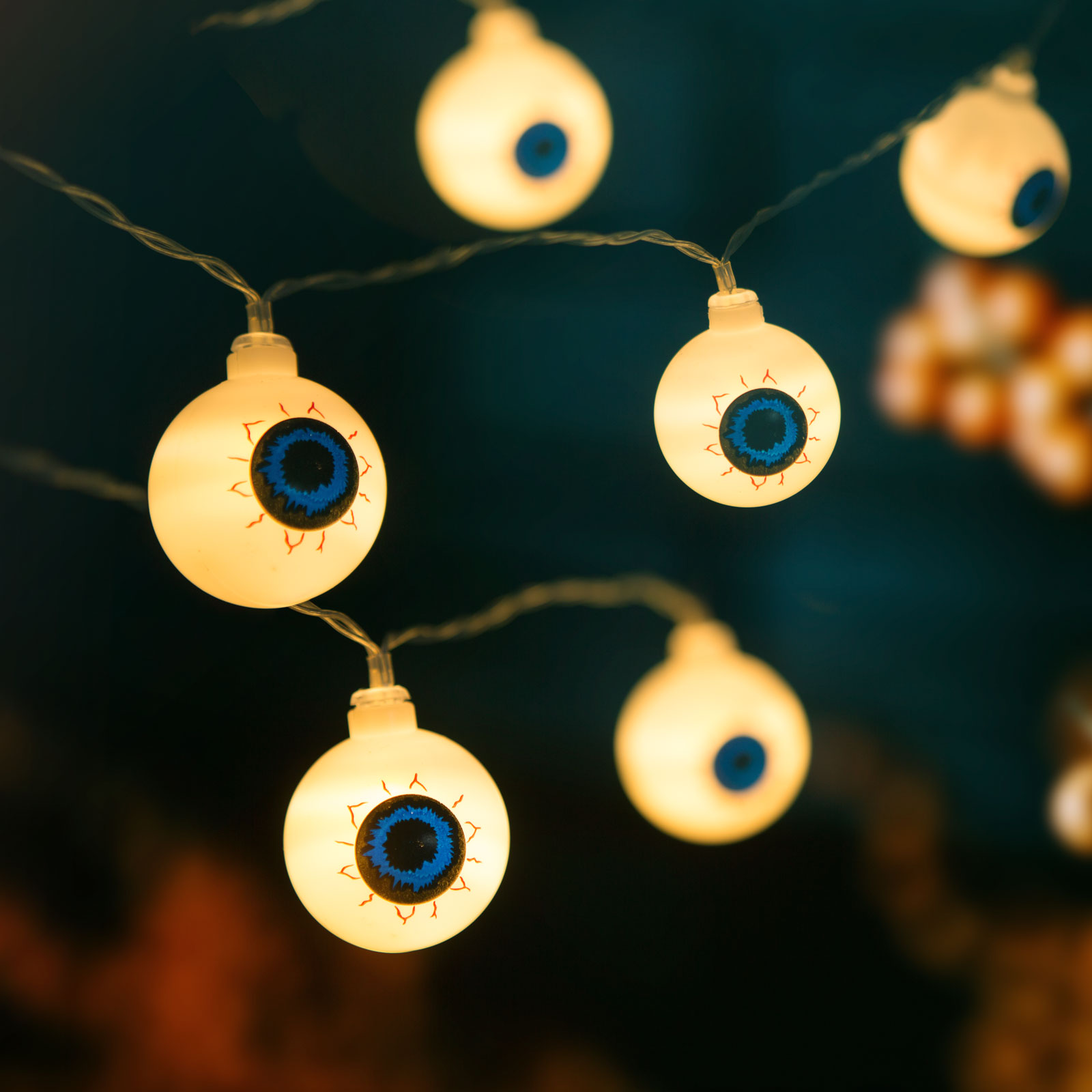 Șir de lumină LED Halloween - glob ocular - 12 LED-uri - 2 x AA - 1,65 m