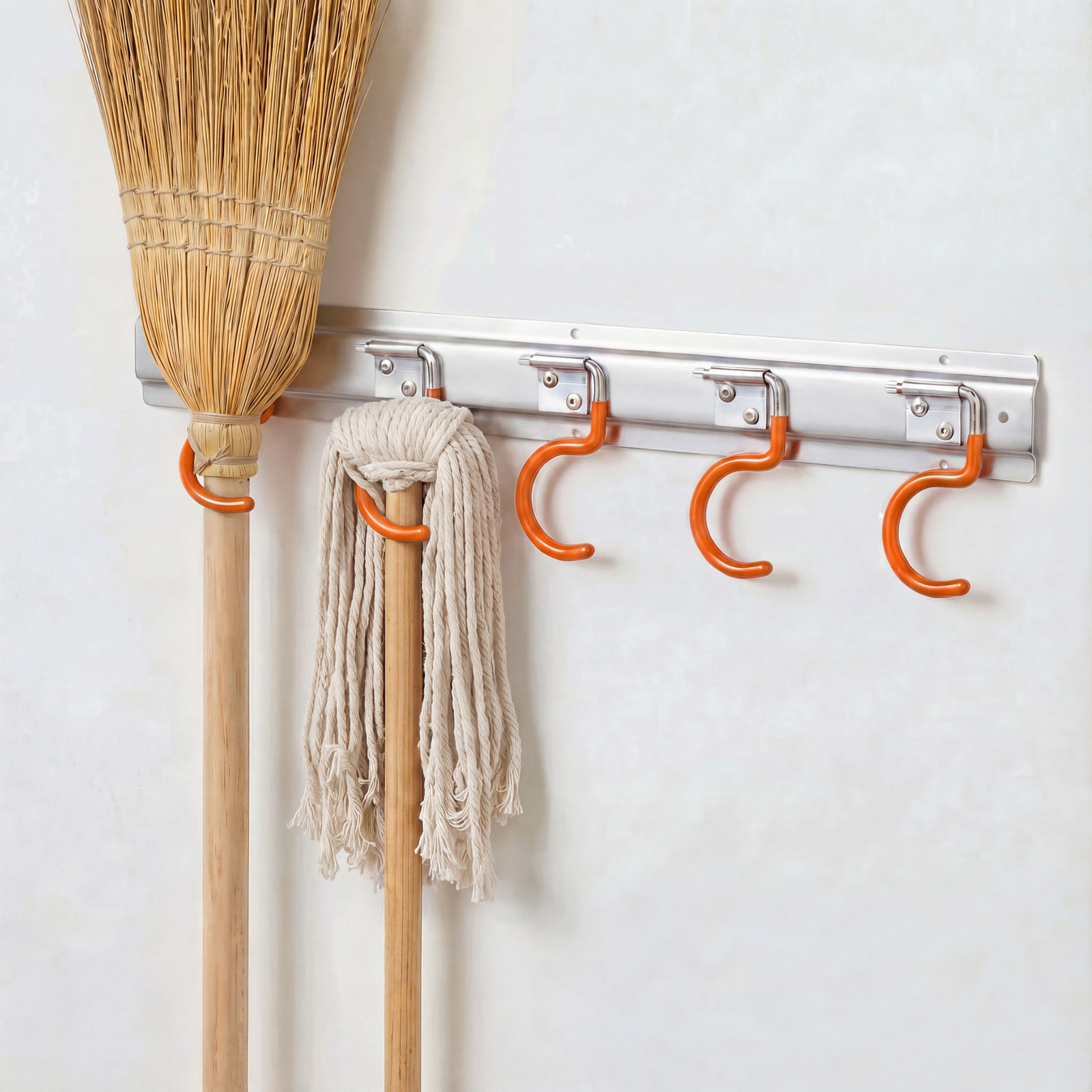 Suport universal de perete pentru unelte, 5 carlige cauciucate, sina metalica 49,5 cm