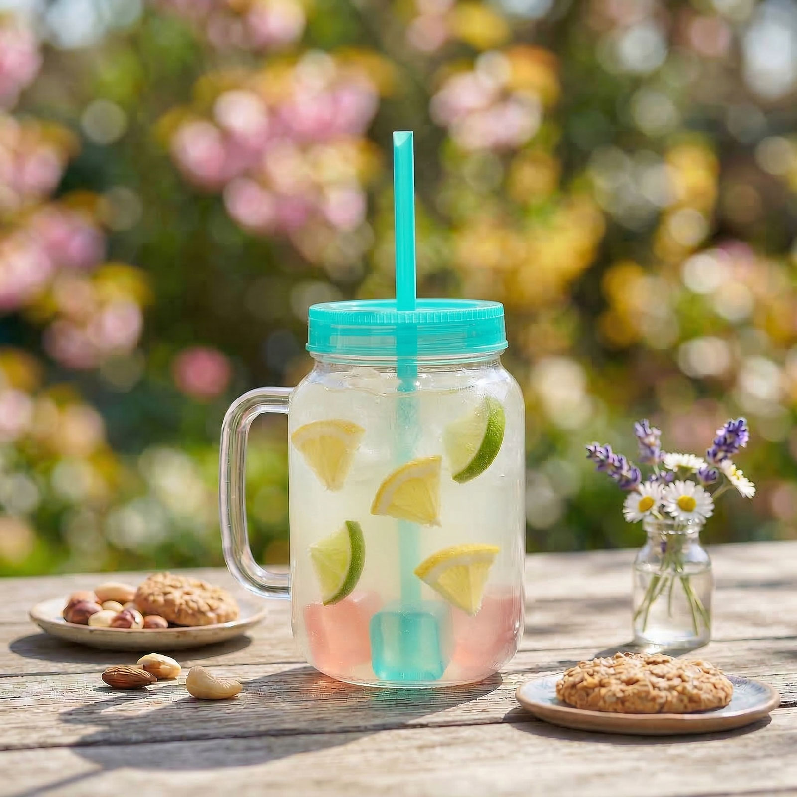 Pahar cu pai 550ml verde cu 4 cuburi racire capac etans reutilizabil