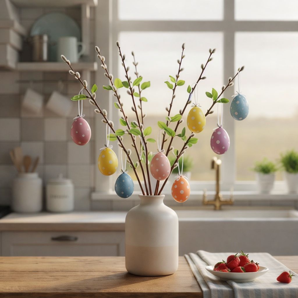 Crenguta Decorativa Salcie Artificiala, 58 cm, Decor Primavara si Paste