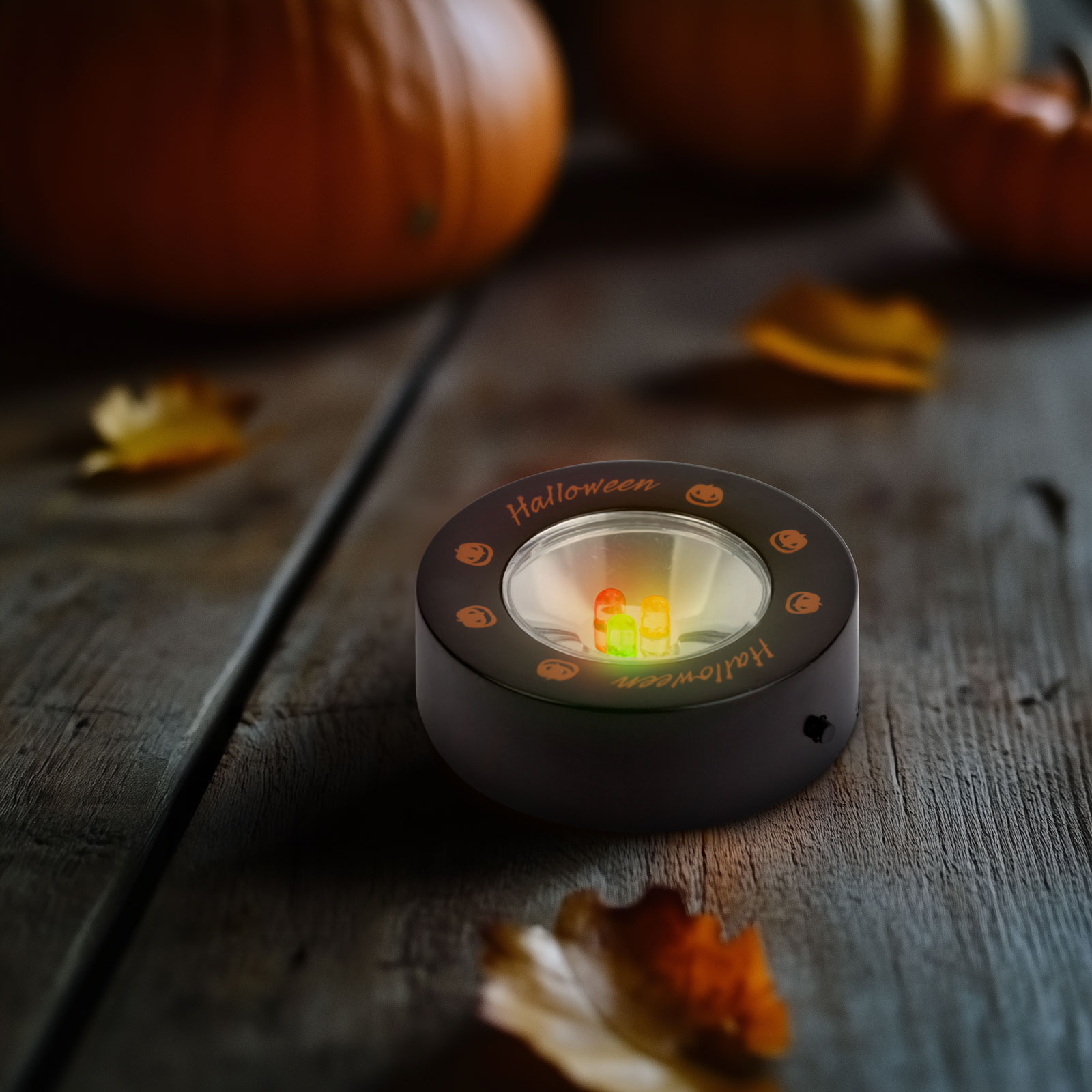Lampa LED Halloween 3 LED portocaliu, model dovleac, iluminare decorativa cu baterii