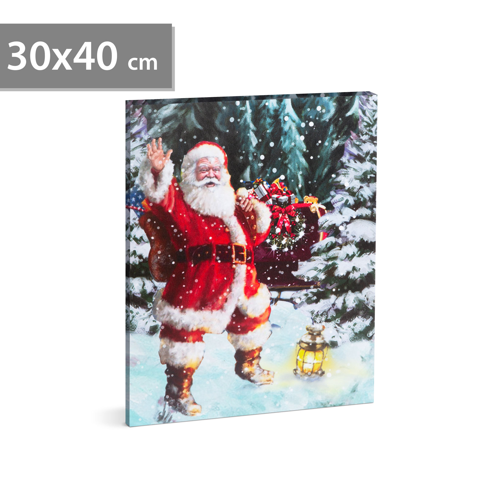 Tablou LED Craciun 40 x 30 cm, decor perete cu lumina alb cald, baterii 2 x AA