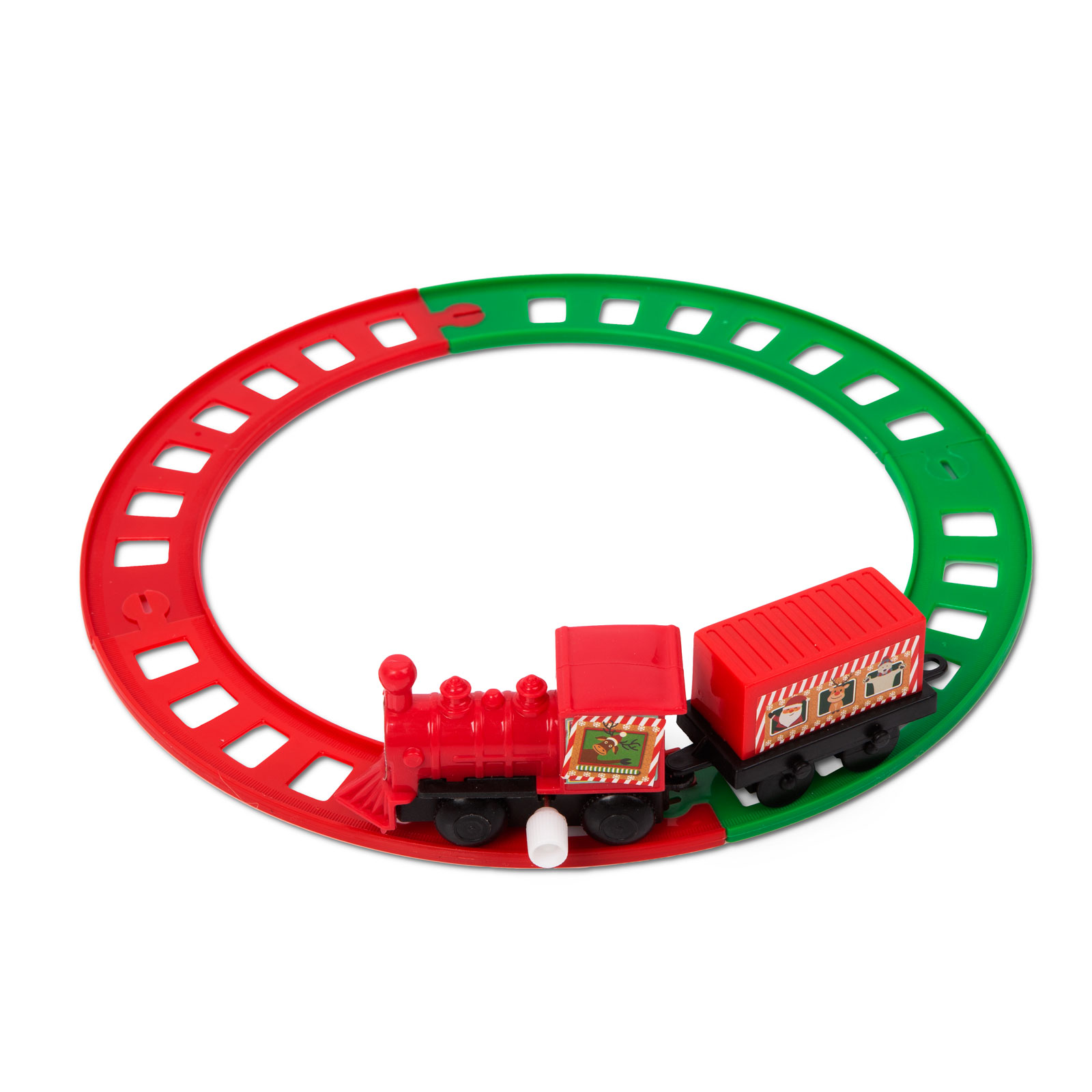 Tren Craciun mecanic cu sina 20 cm, rosu verde