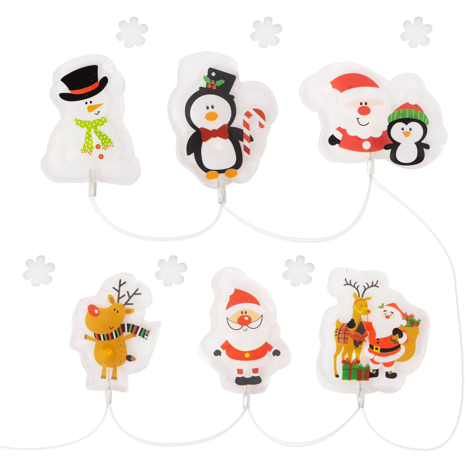 Instalatie LED Craciun gel geam, 6 LED, figurine festive, baterii