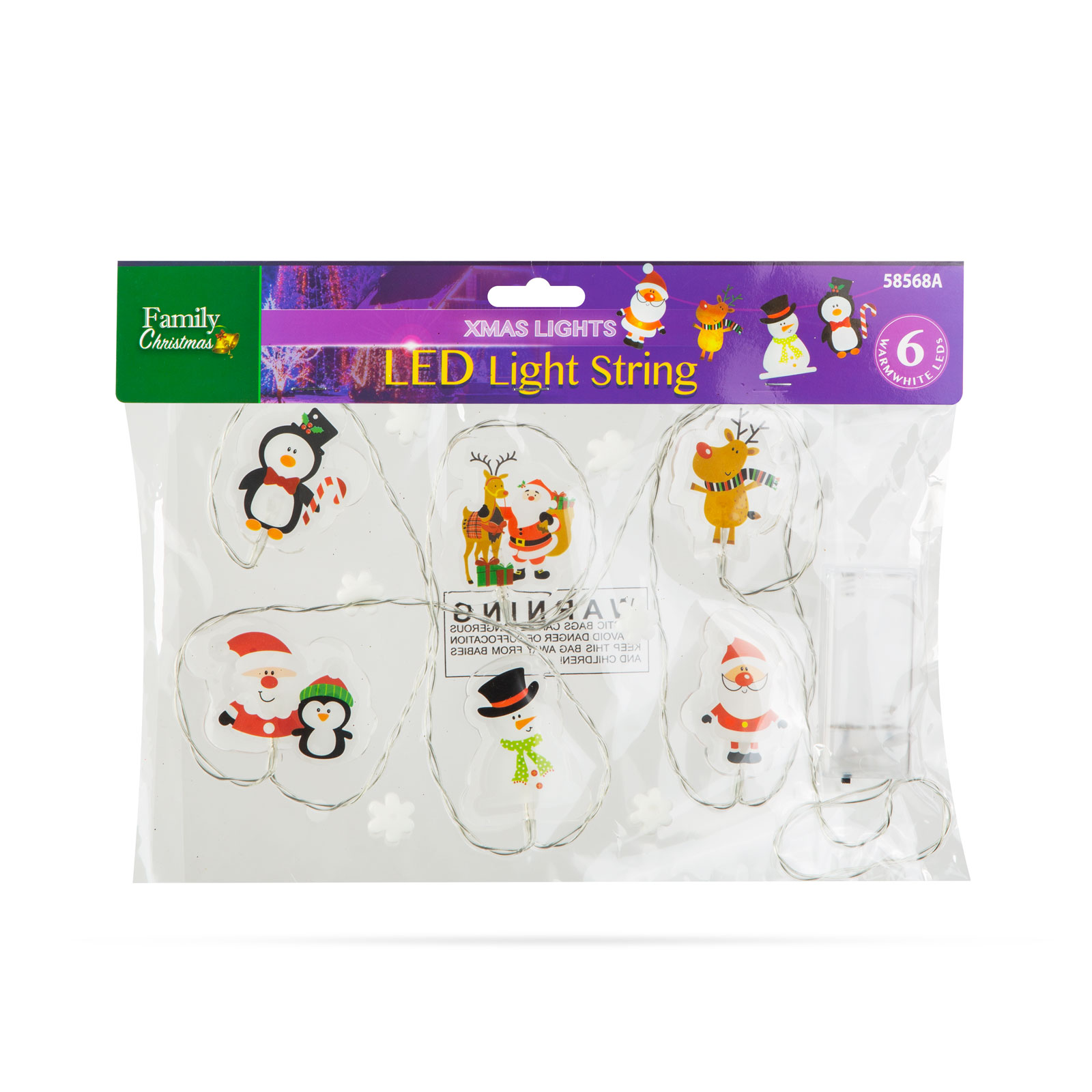 Instalatie LED Craciun gel geam, 6 LED, figurine festive, baterii