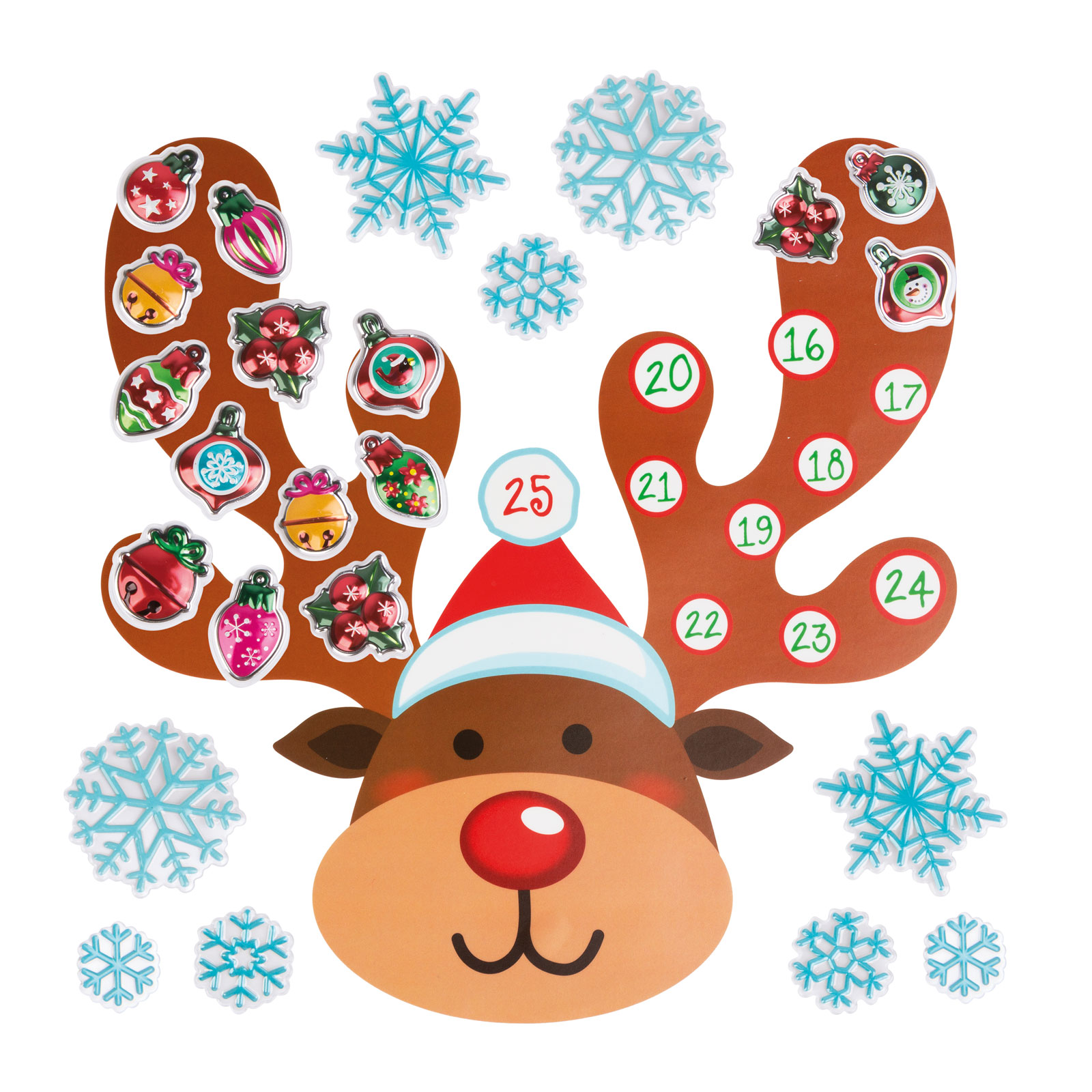 Sticker perete Craciun calendar Advent 3D cu ren, decor autoadeziv reutilizabil 30 x 33 cm