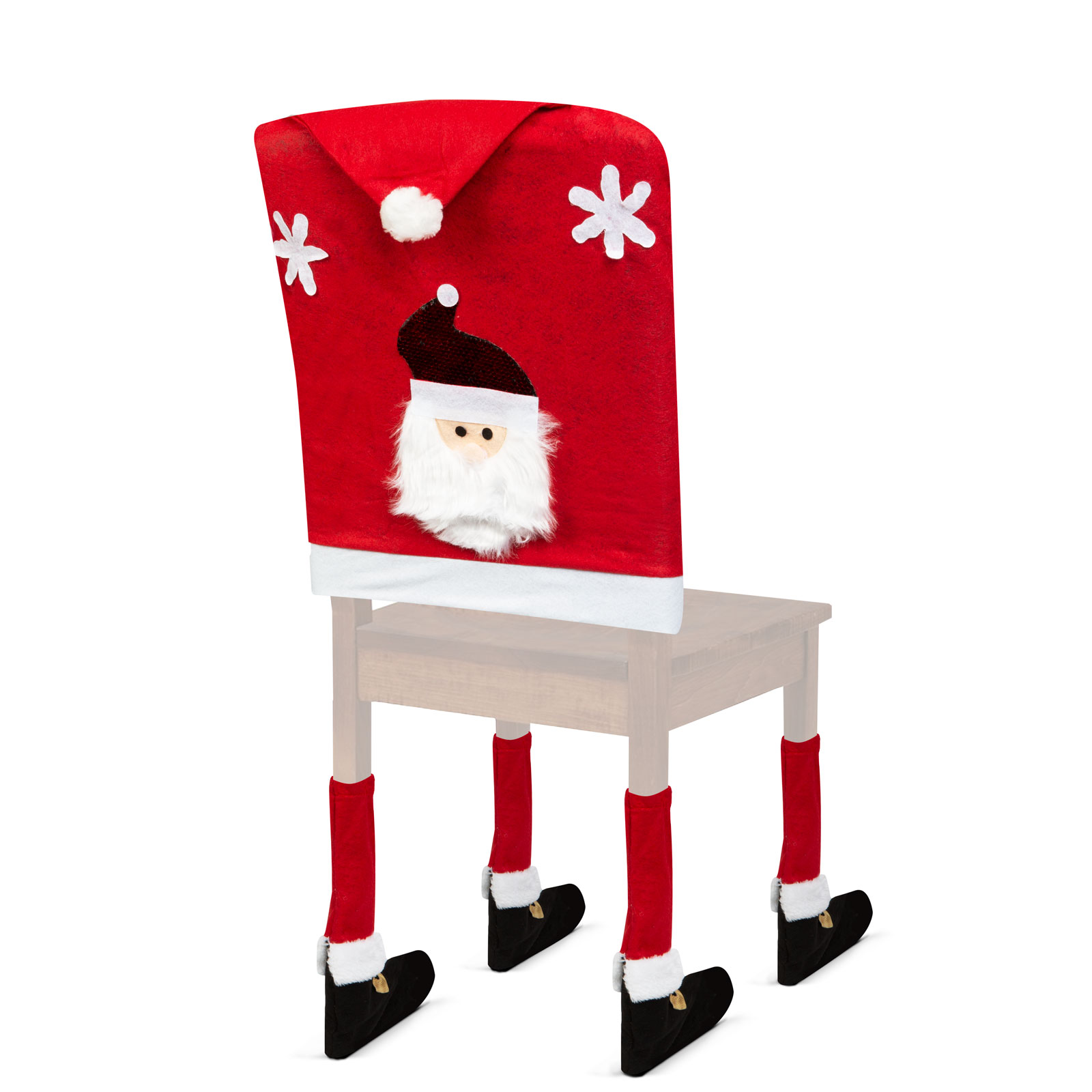 Set decor scaun Craciun, Santa, 50x60 cm, husa scaun rosu/alb cu accesorii