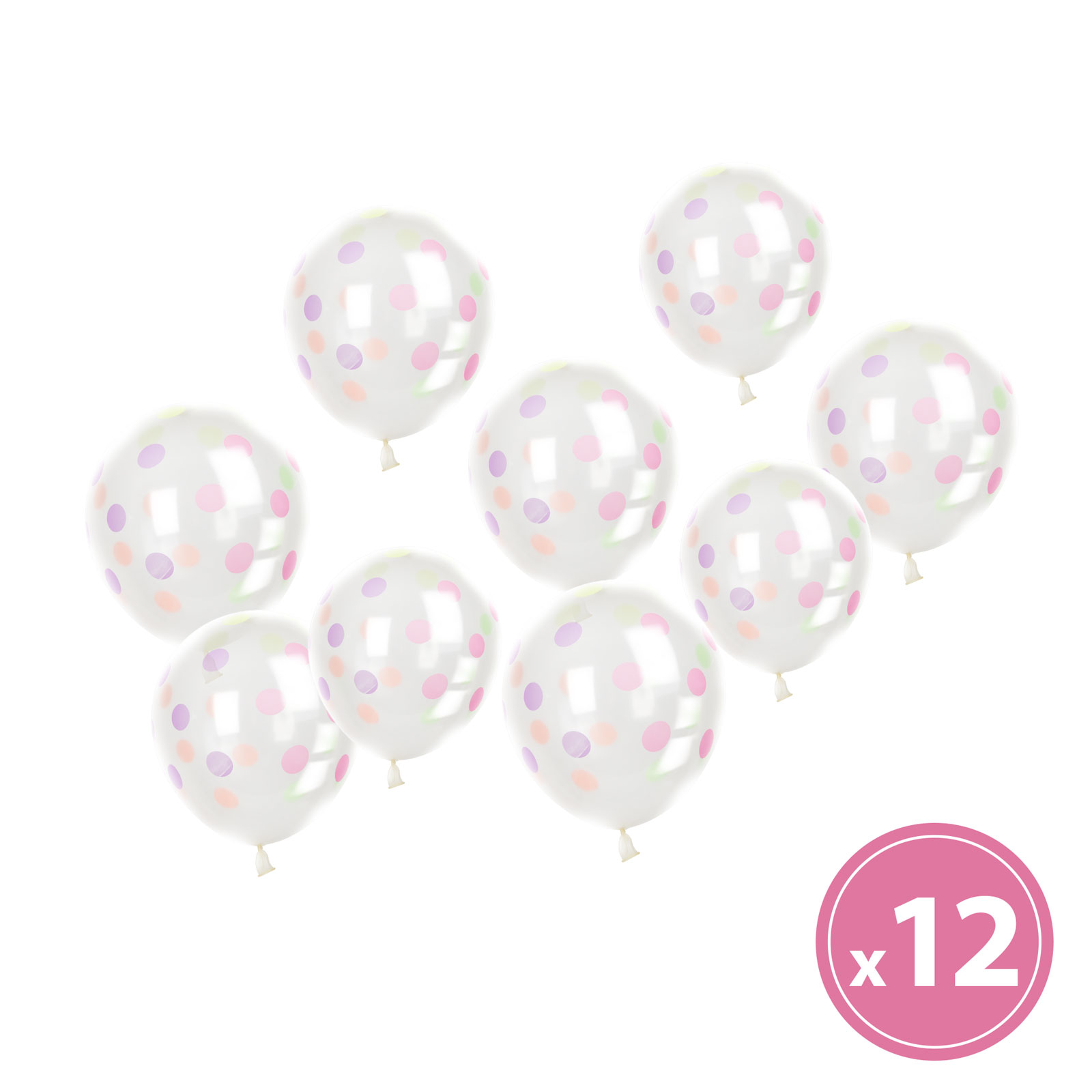 Set baloane transparente cu puncte colorate, 12 buc, 30 cm