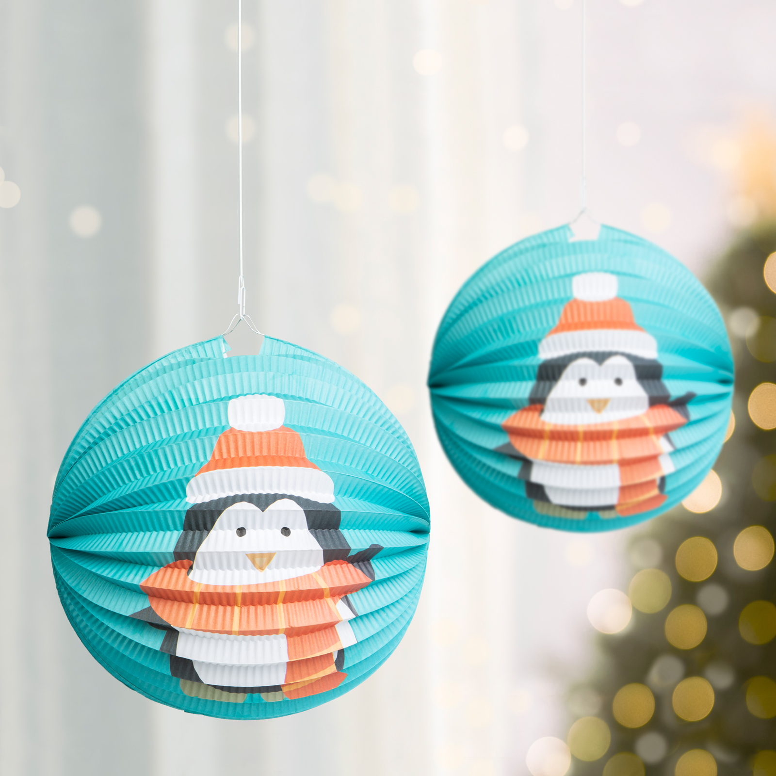 Felinar decorativ Craciun, 25 cm, model Pinguin