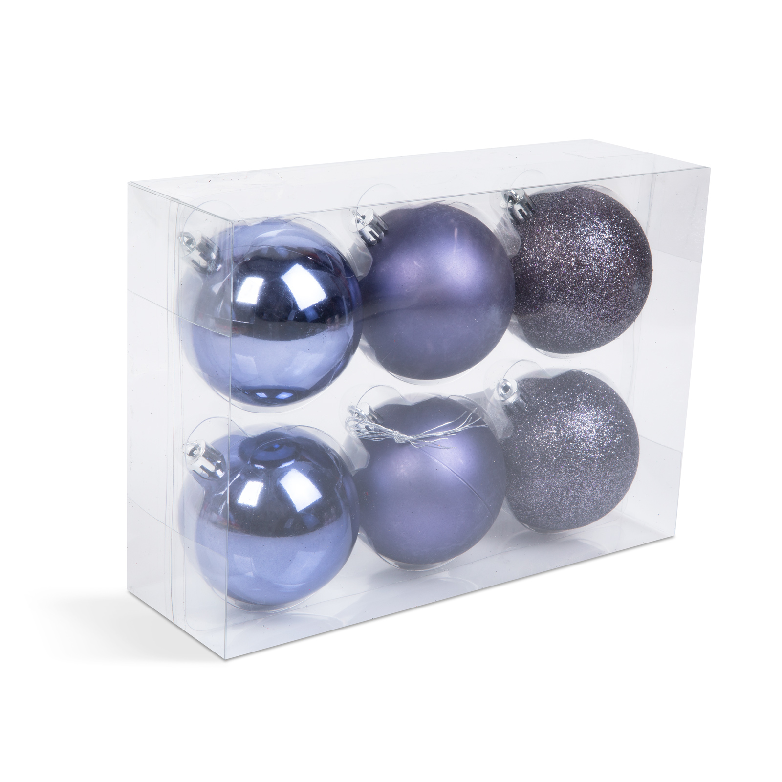 Set globuri Craciun, mov, 6 buc, 7 cm, mat/ lucios/ glitter
