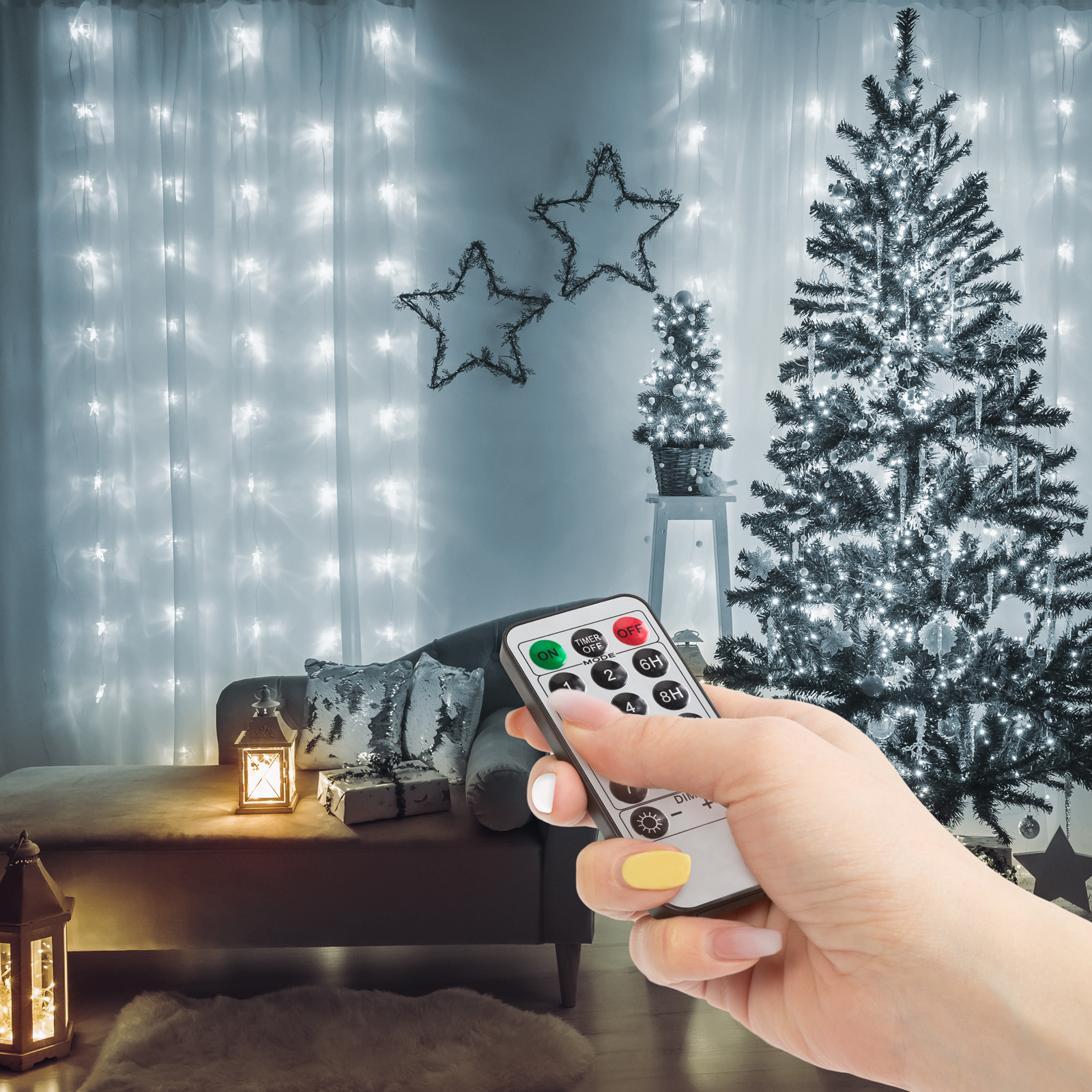 Perdea luminoasa LED, microLED, 100 lumini, alb rece, 3x1m, cu telecomanda IP44