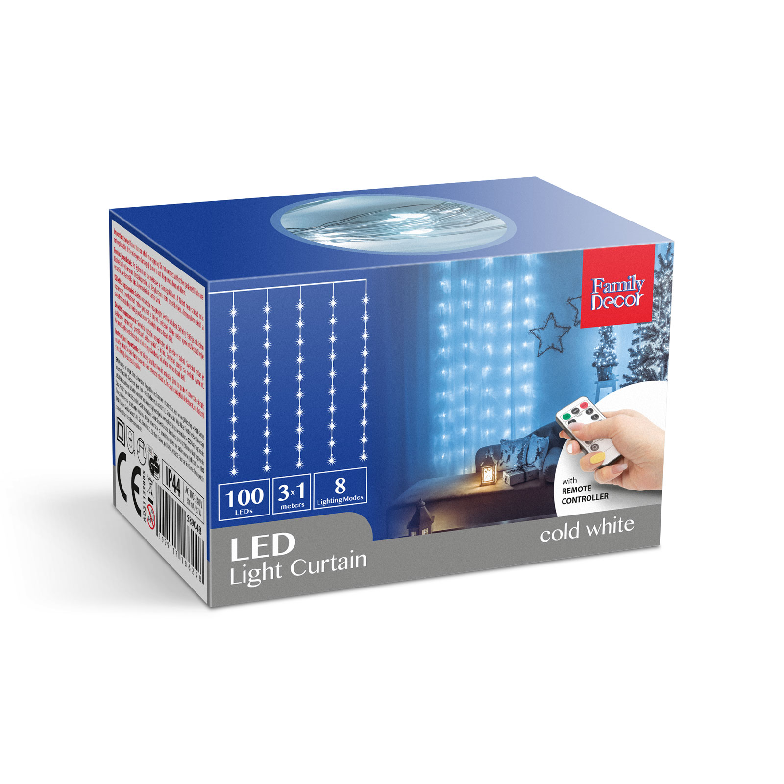 Perdea luminoasa LED, microLED, 100 lumini, alb rece, 3x1m, cu telecomanda IP44