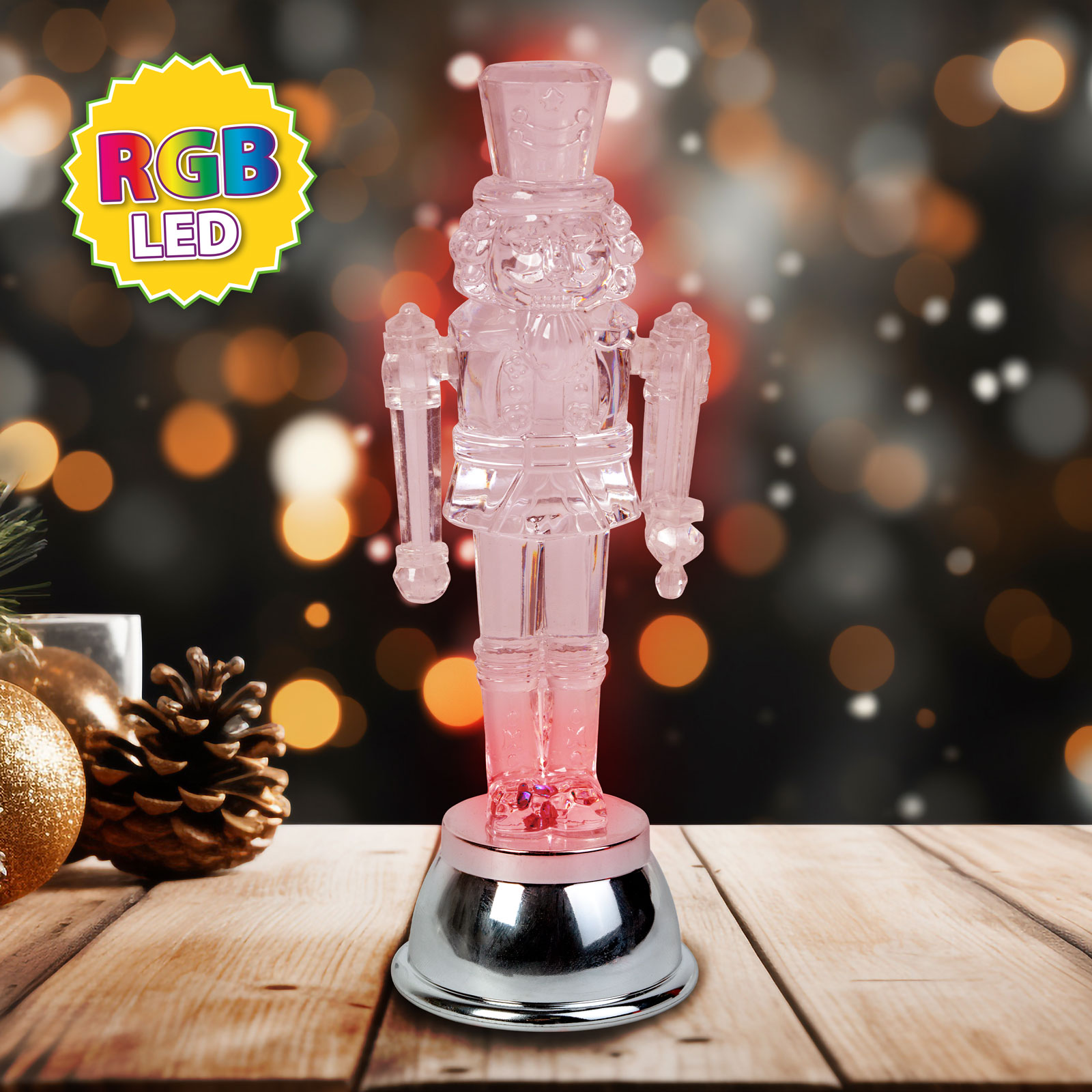 Decoratiune Craciun, soldatel LED RGB, 15x5x5 cm, figurina luminoasa cu schimbare culori