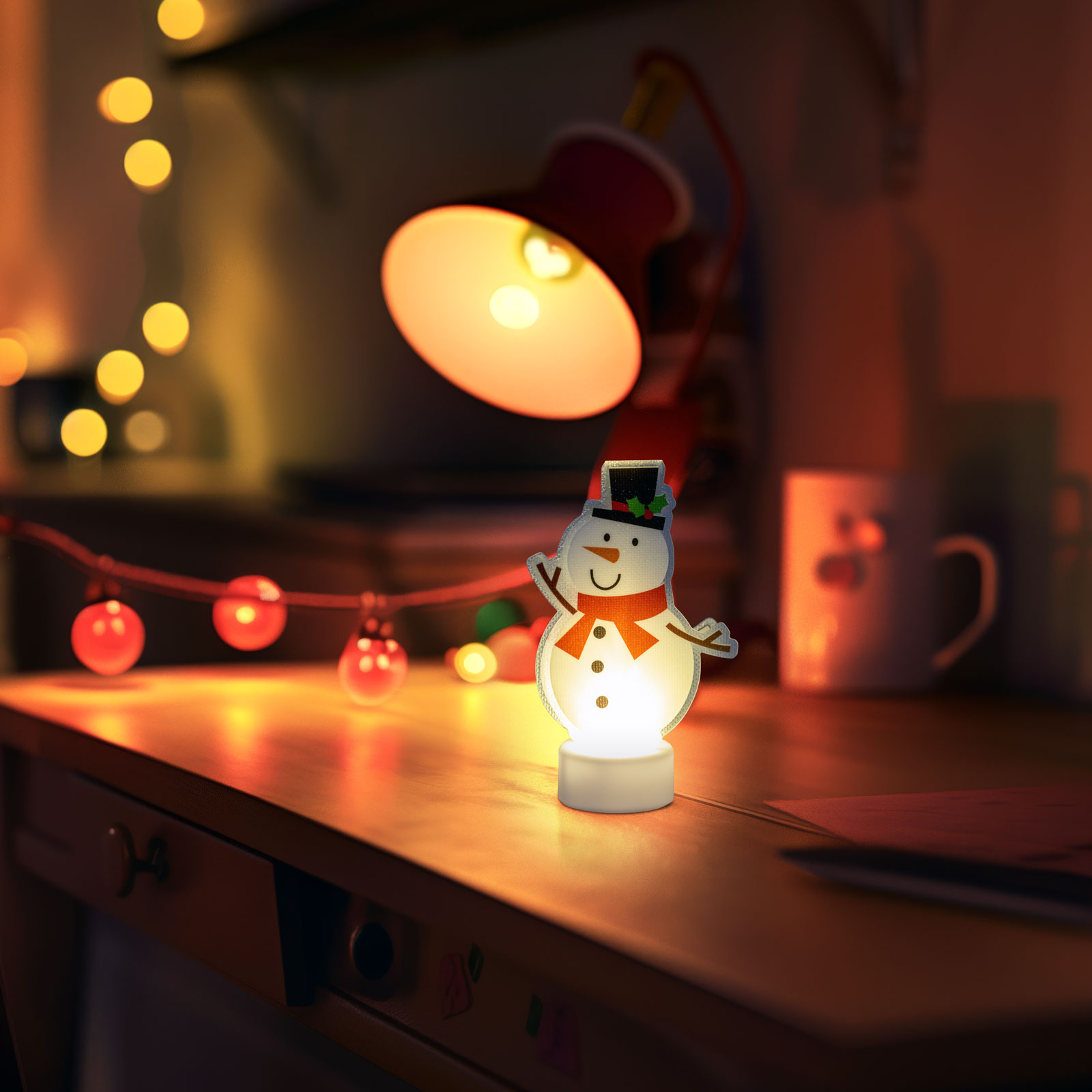 Decoratiune LED om de zapada, lumina calda, pe baterii