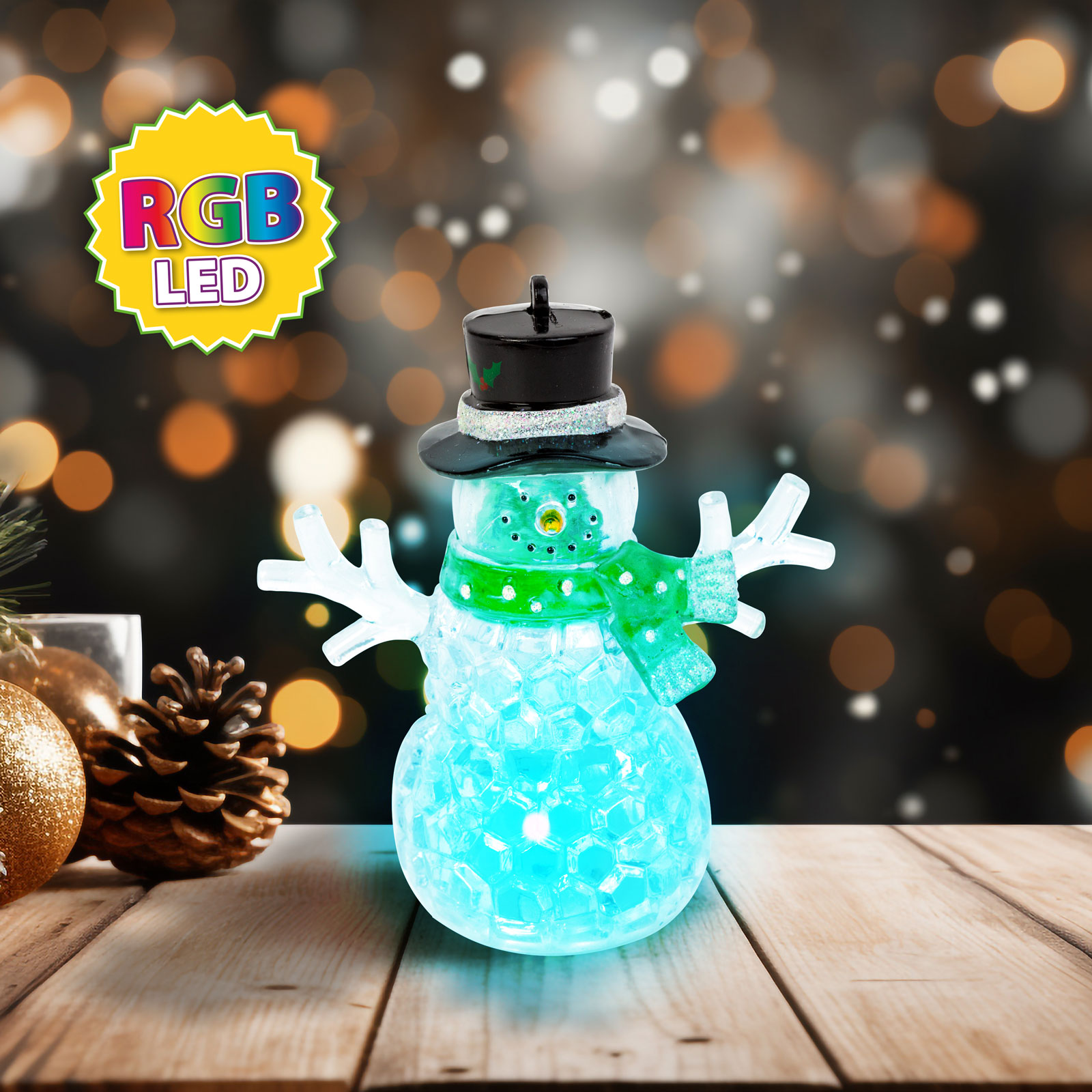 Decoratiune Craciun LED, om de zapada verde RGB, 9 cm, multicolor cu baterii