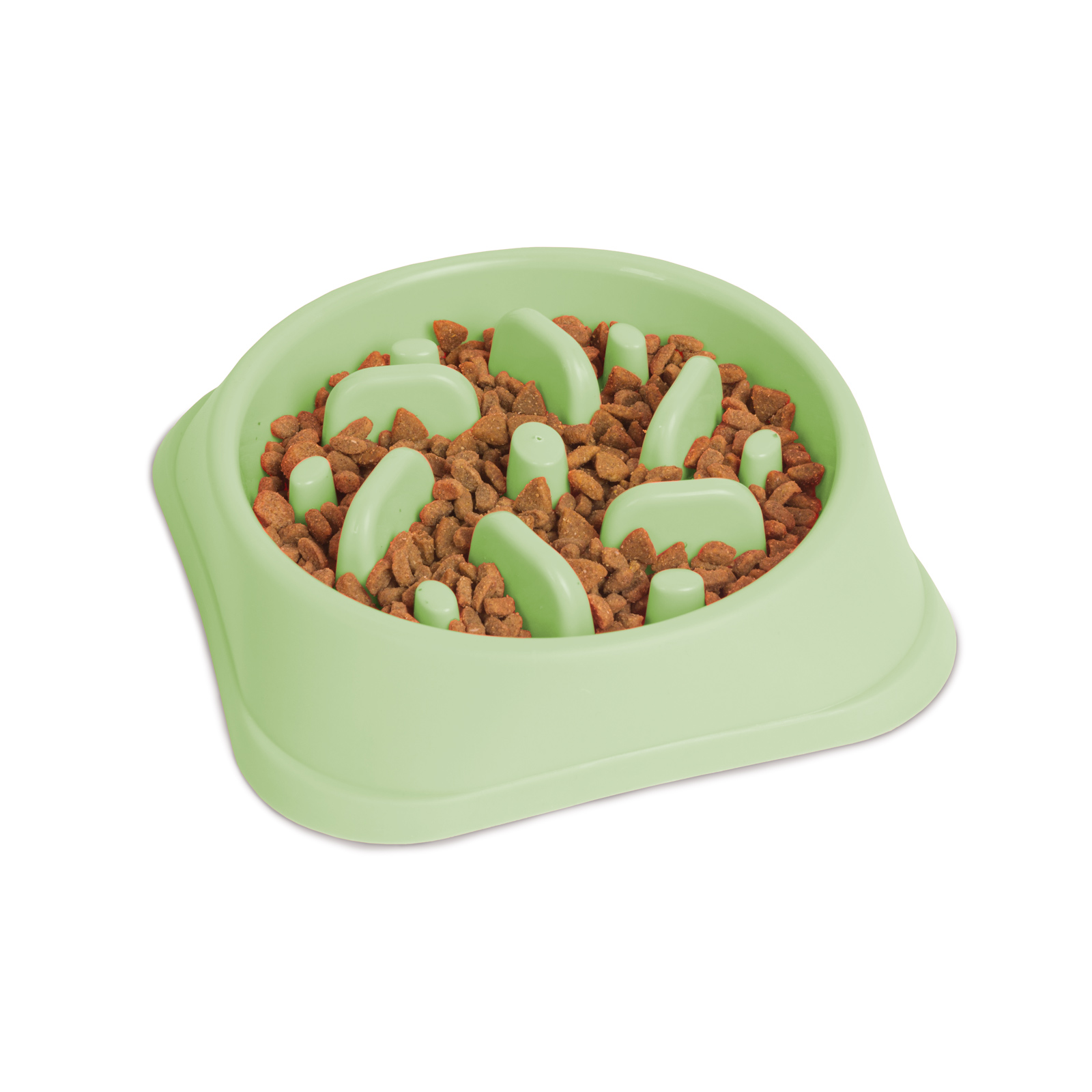 Bol slow feeder pentru caini si pisici, anti inghitire rapida, antiderapant, 20x20 cm, verde