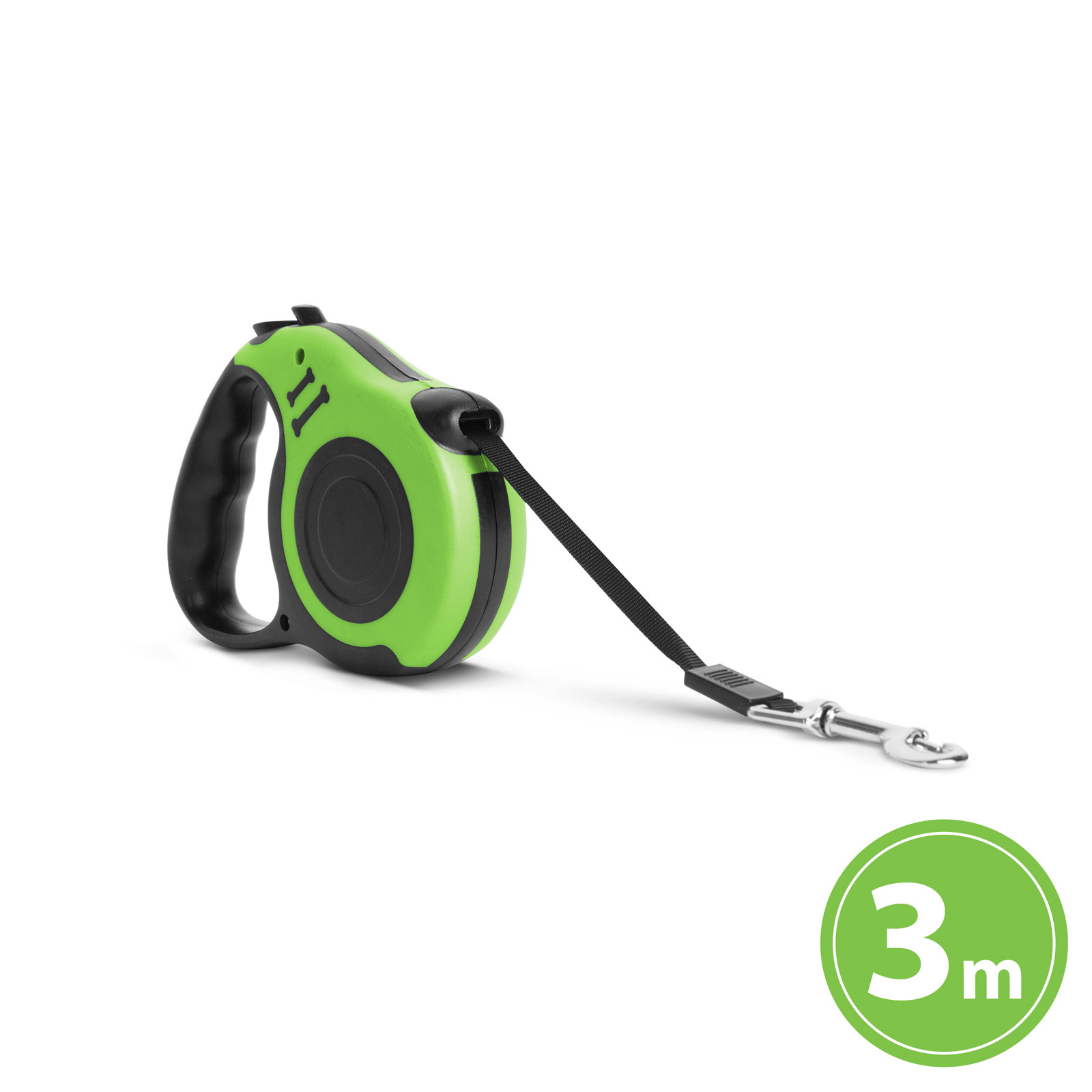Lesa retractabila automata 3 m pentru caini, sistem frana, maner antiderapant, verde