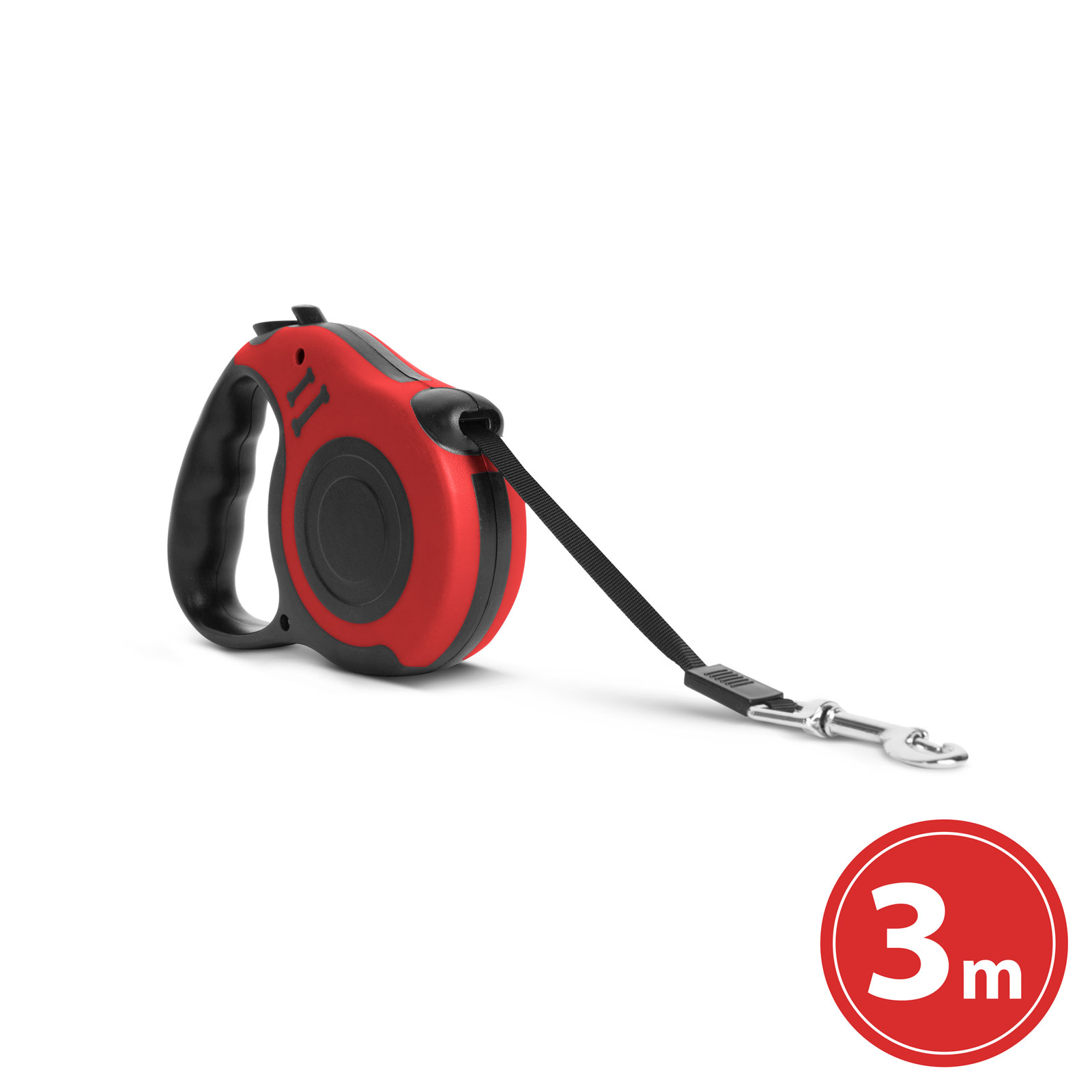 Lesa retractabila automata 3 m pentru caini, sistem frana, maner antiderapant, Rosu