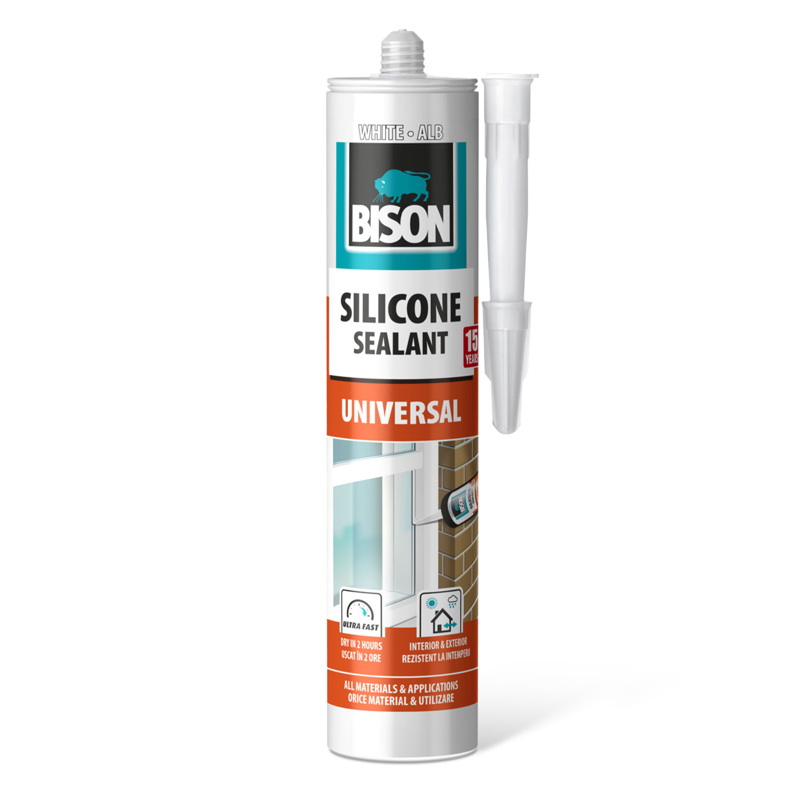 Silicon universal Bison, alb, 280 ml, rezistent UV si impermeabil